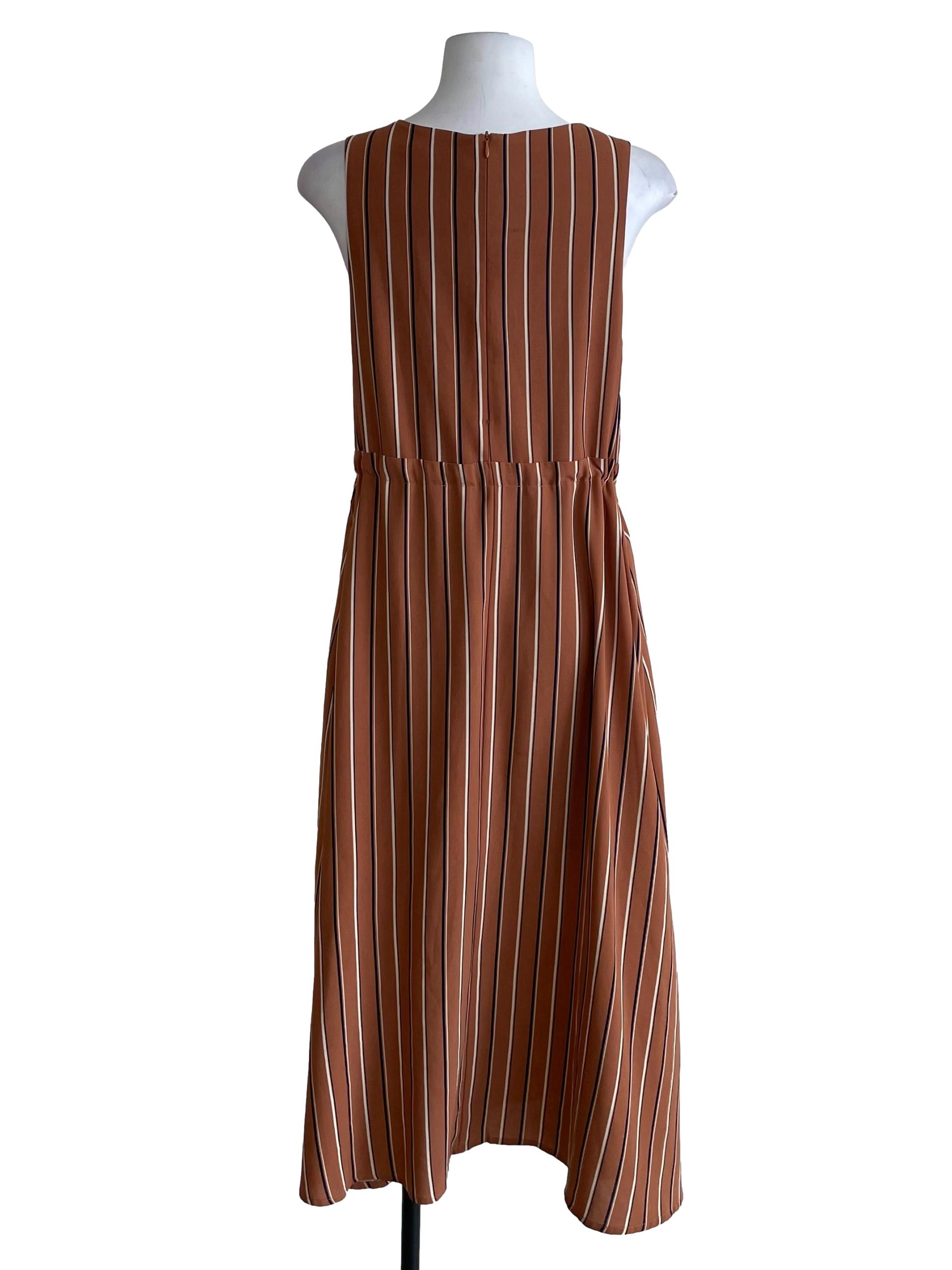 Cider Orange Chalk Stripe V Neck Dress