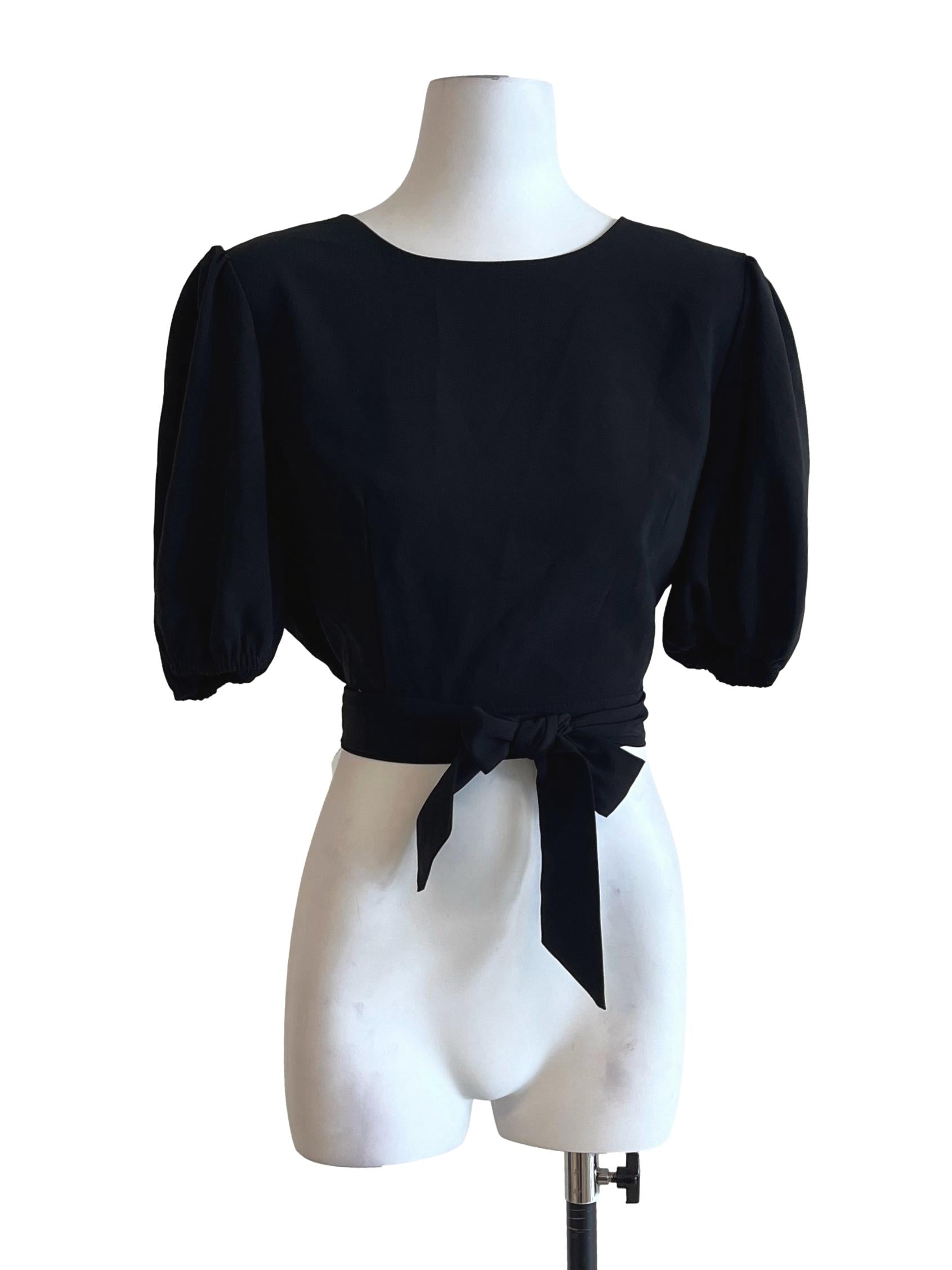 Onyx Black Hlater Puff Sleeve Cropped Top TEM