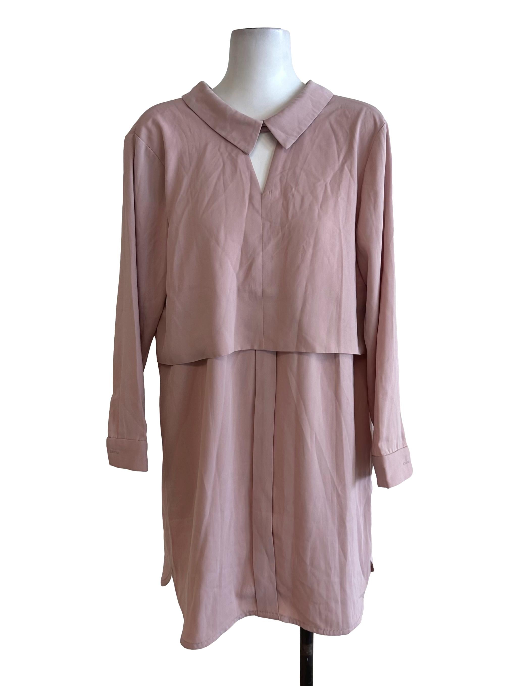 Dusty Pink Collar Long Sleeve Dress