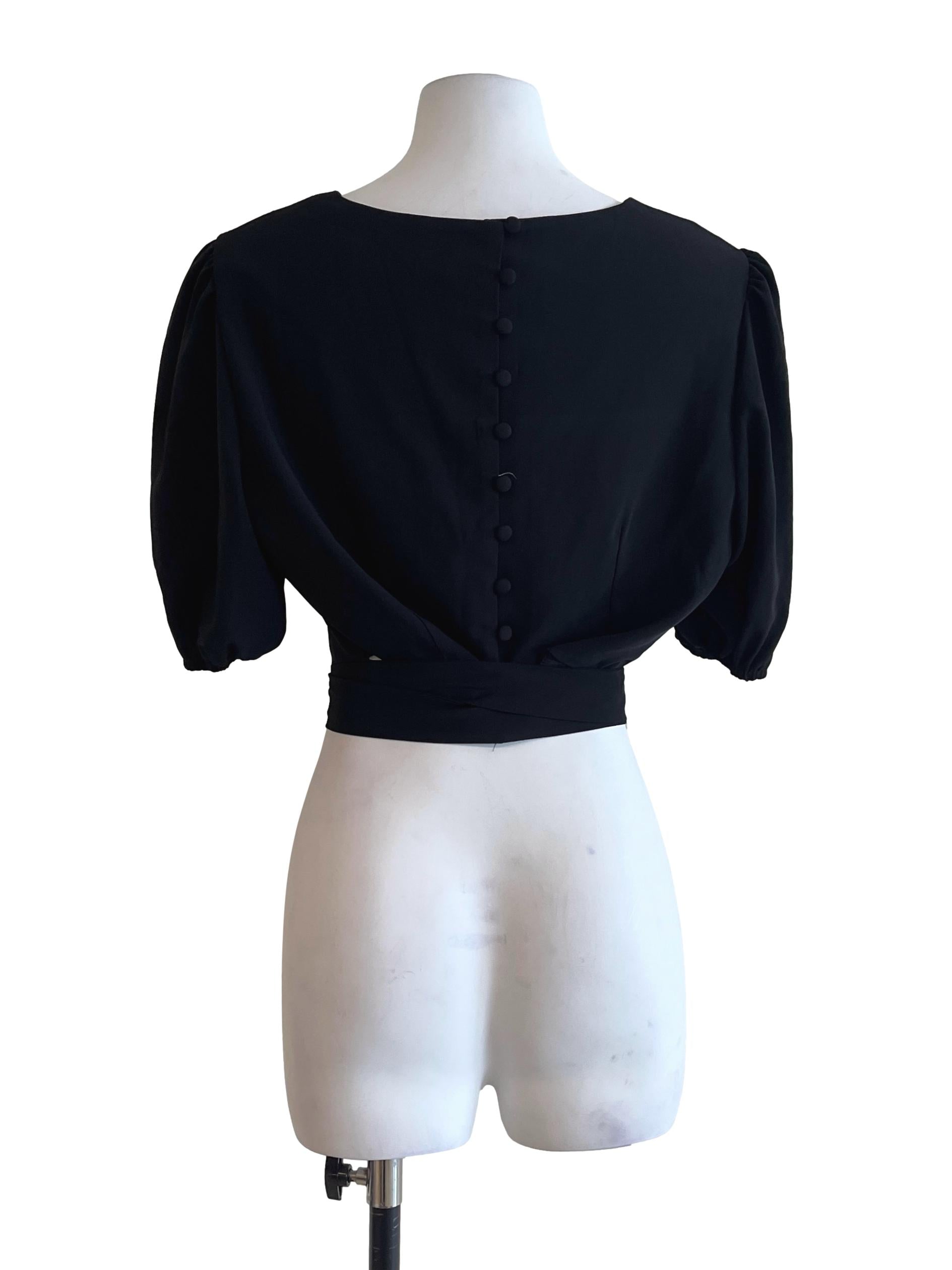 Onyx Black Hlater Puff Sleeve Cropped Top TEM