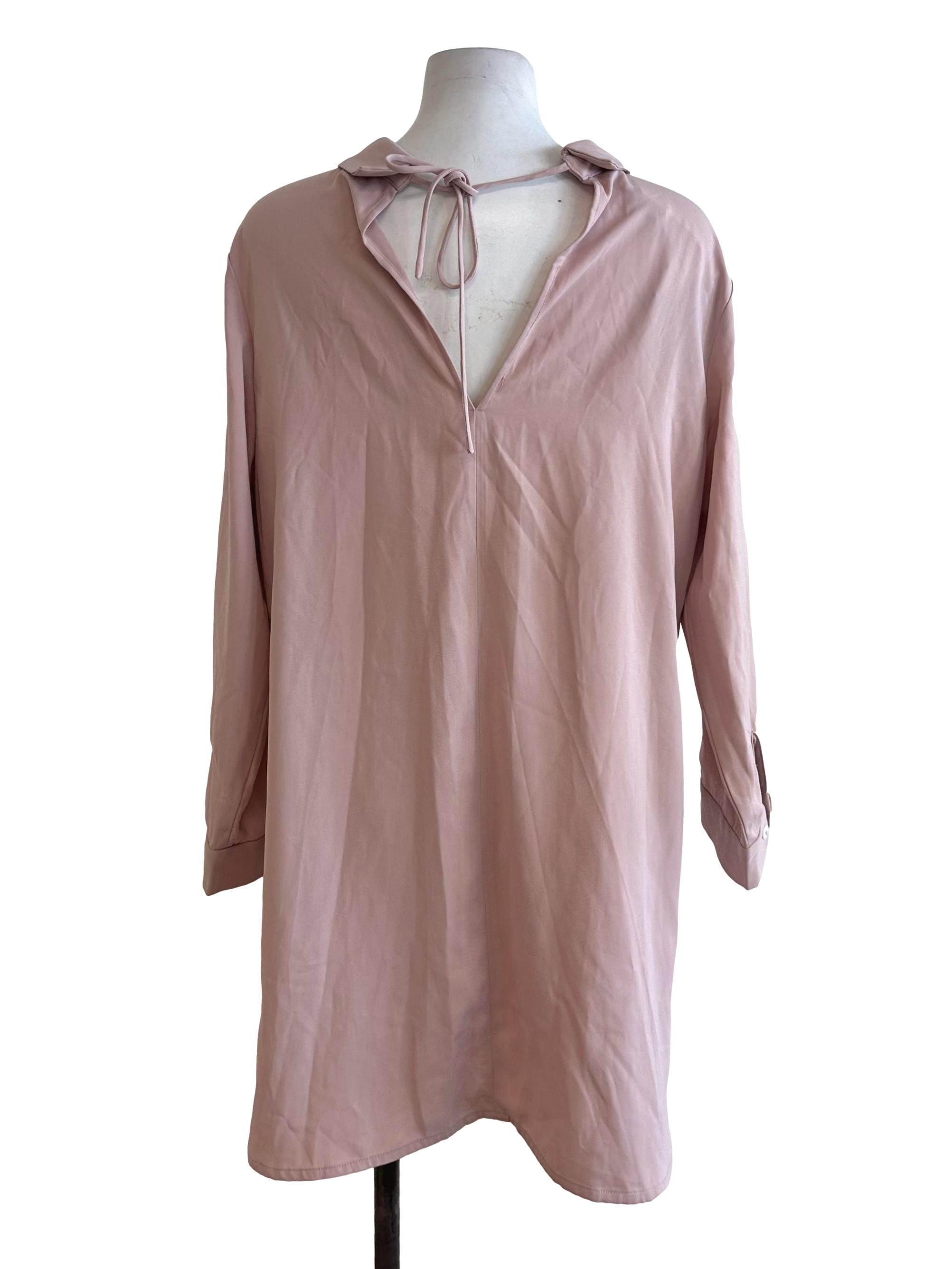 Dusty Pink Collar Long Sleeve Dress