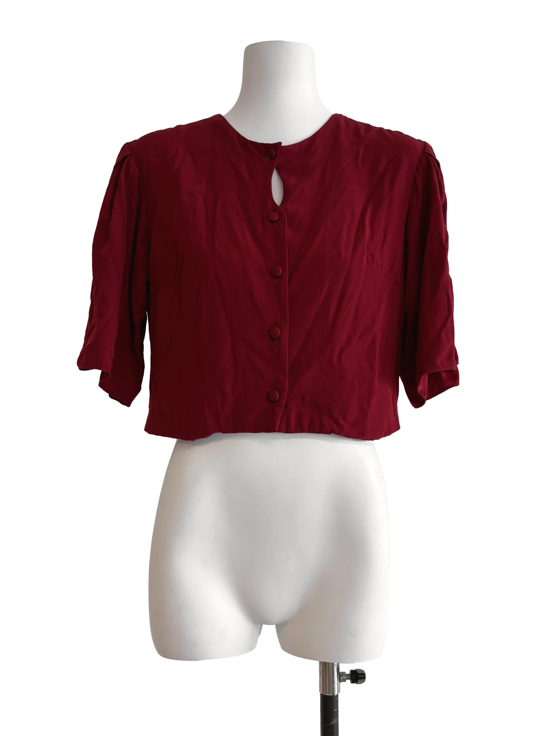 Carmine Red Crop Button Top