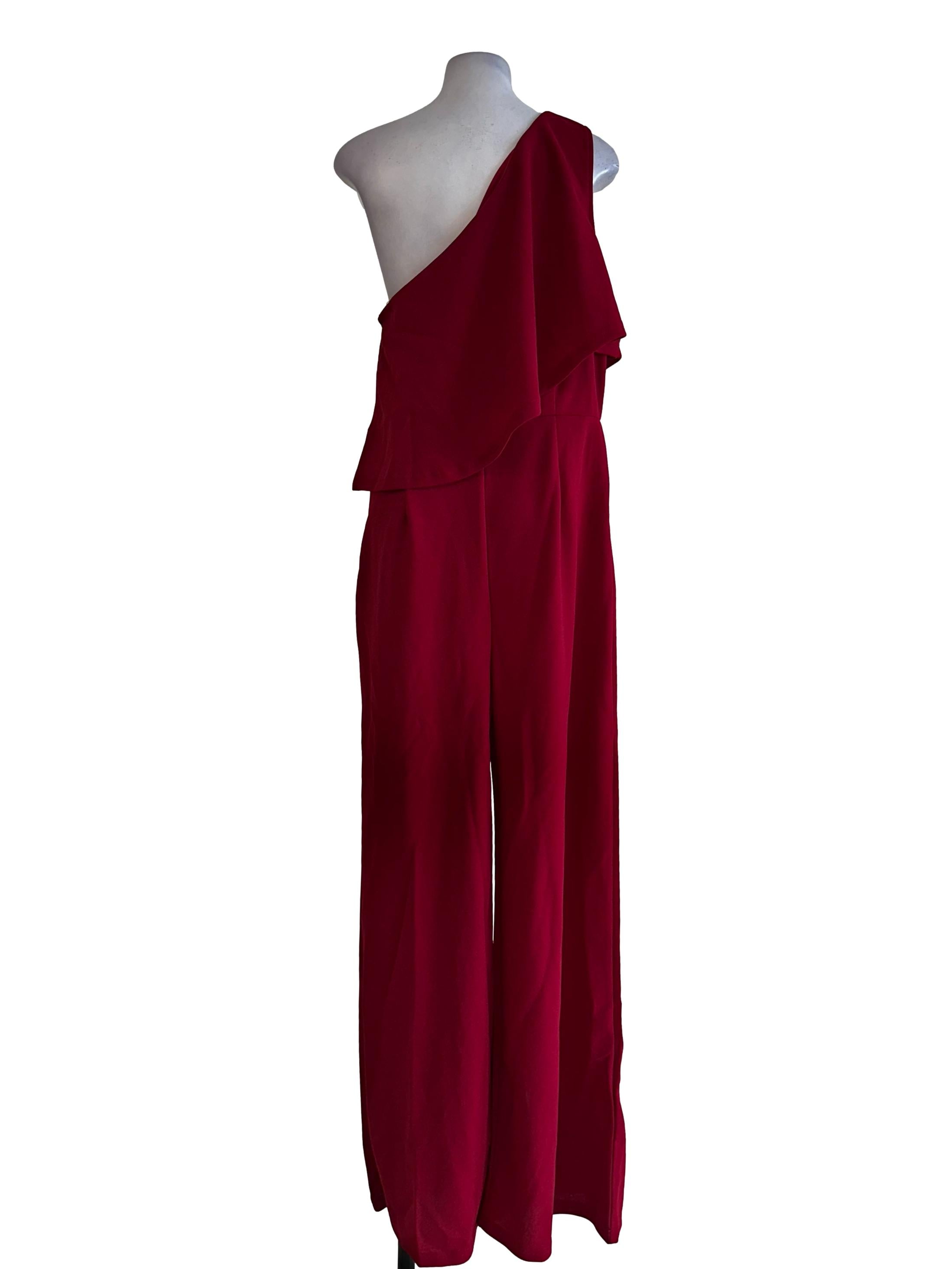 Cherry Red Asymmetric Neck Jumpsuits