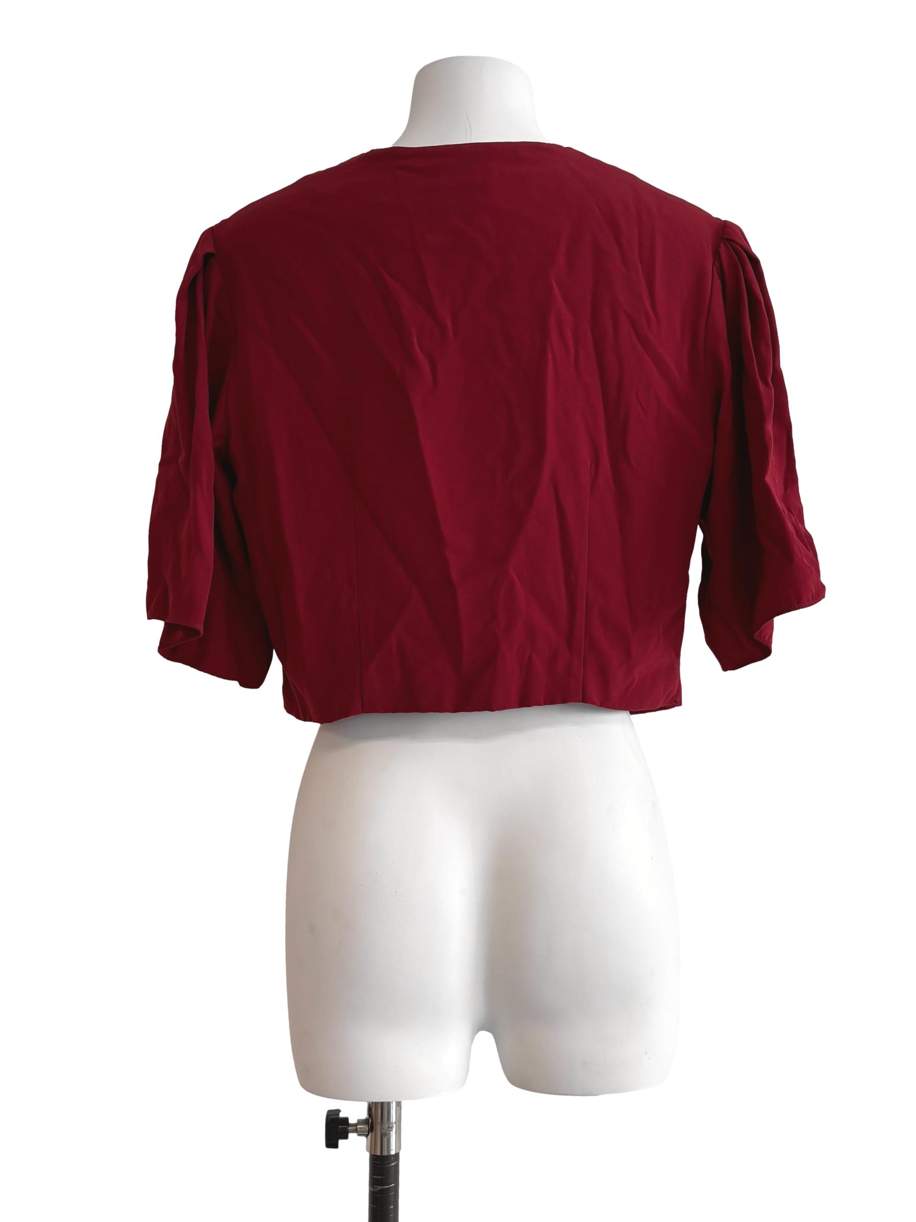 Carmine Red Crop Button Top
