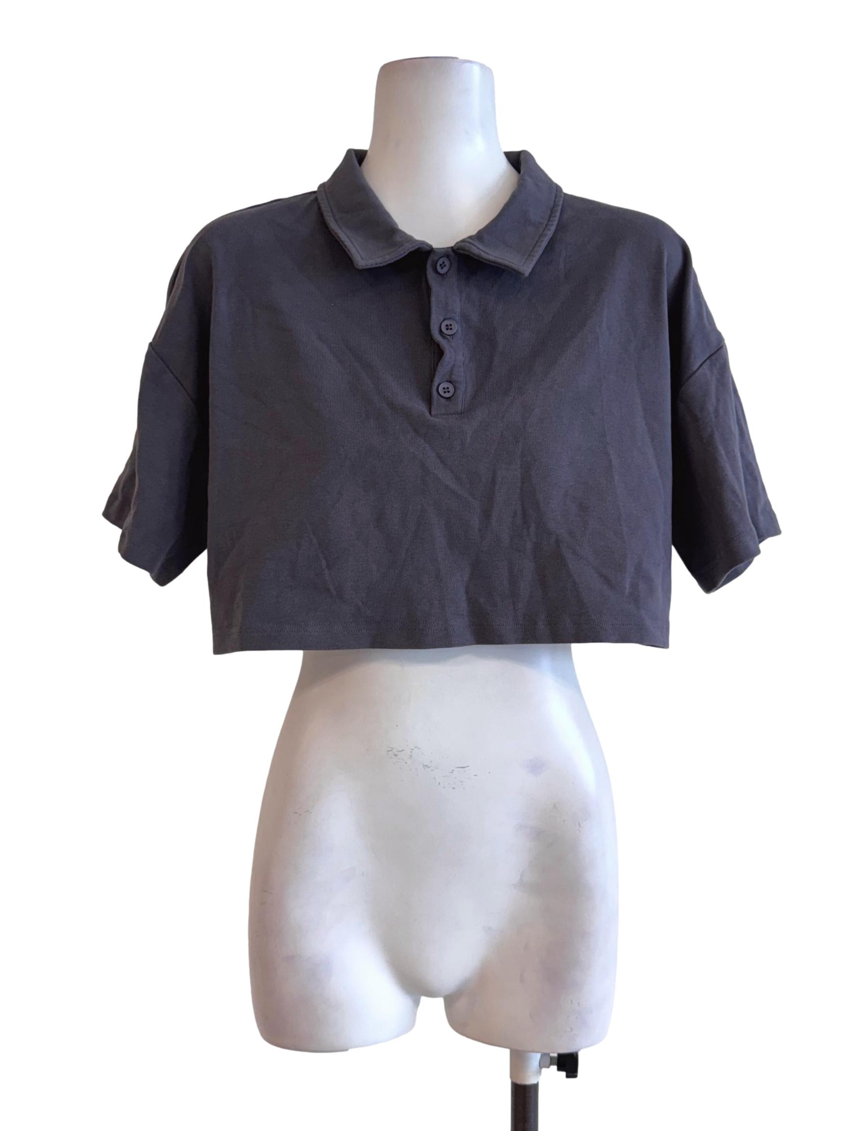 Charcoal Cropped Polo Tee