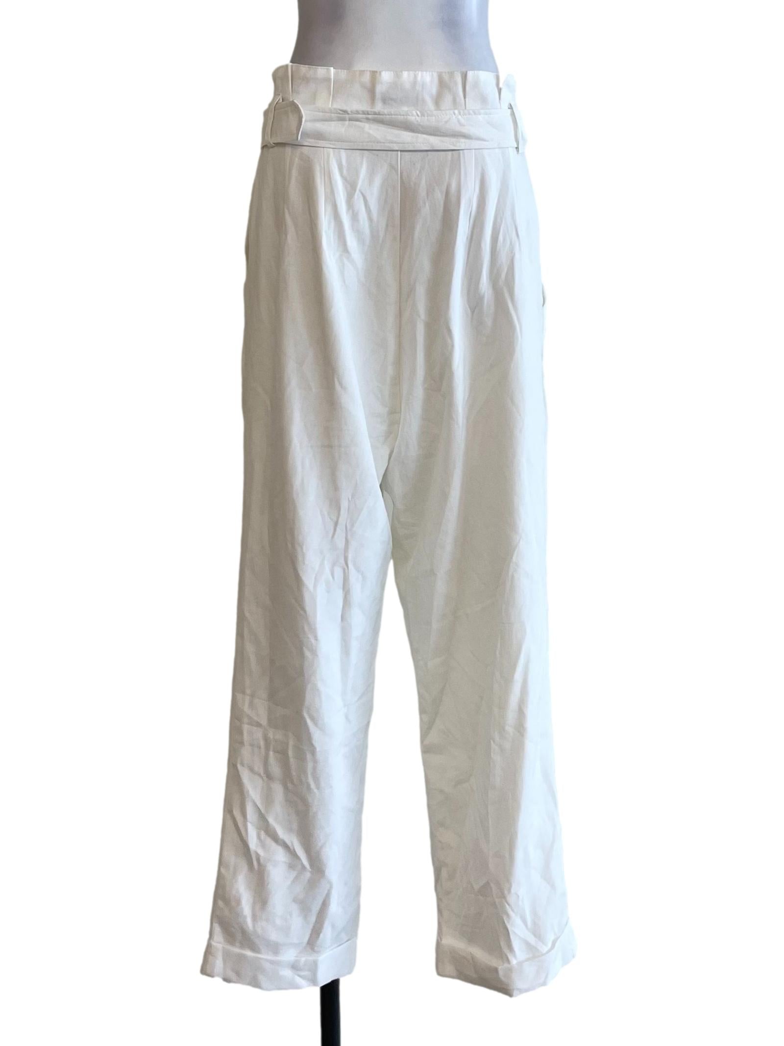 White Pleated Waist Cuffed Pants