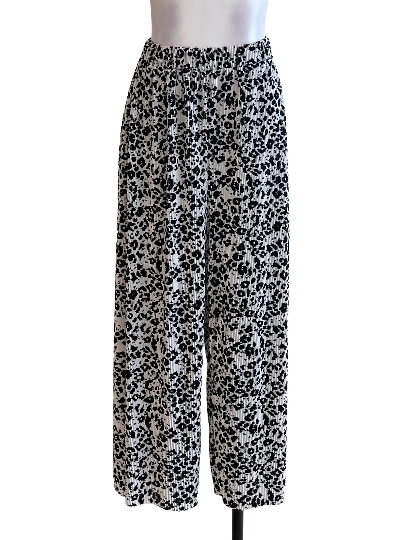 White & Black Leopard Accordion Pants