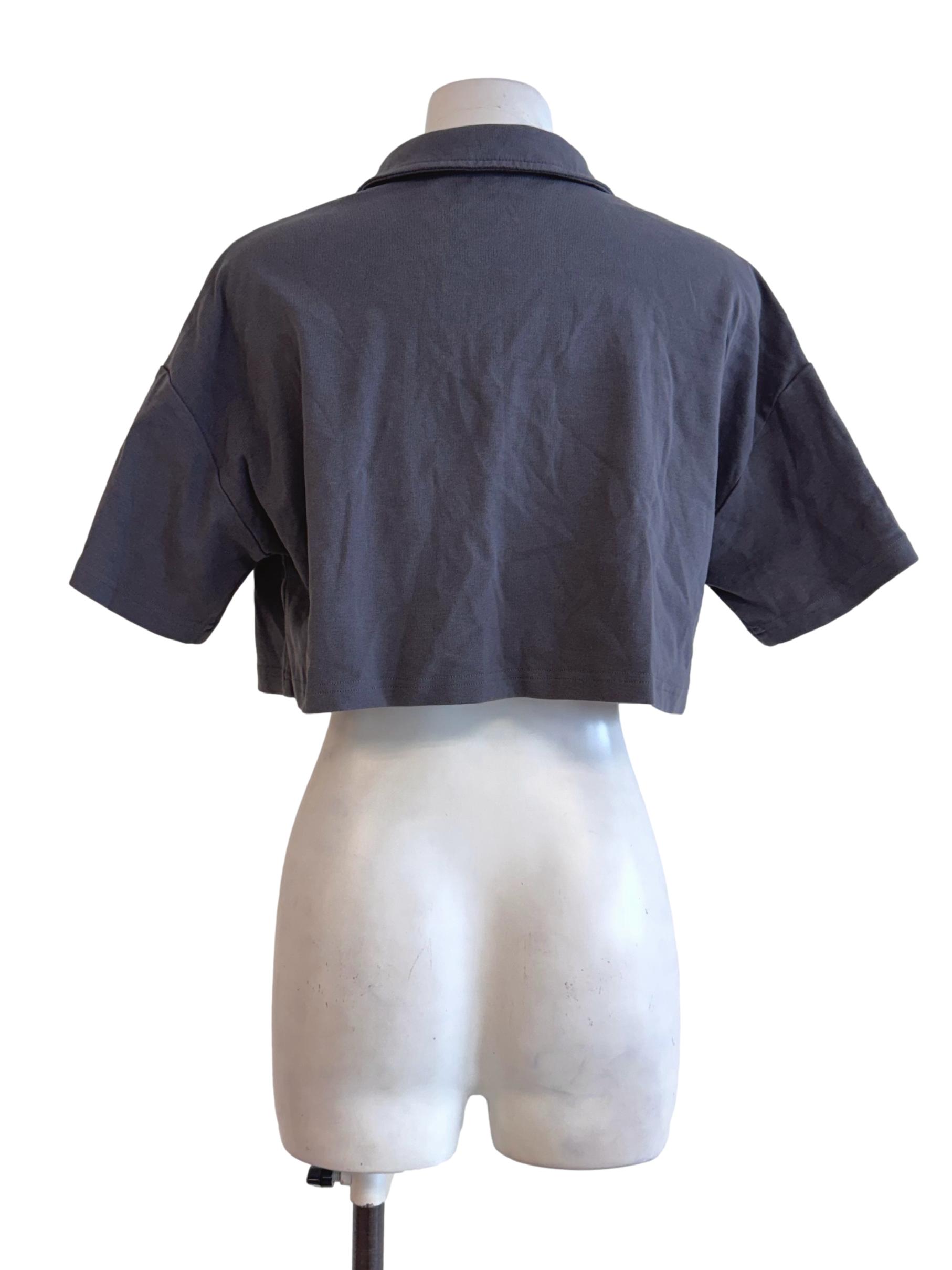 Charcoal Cropped Polo Tee