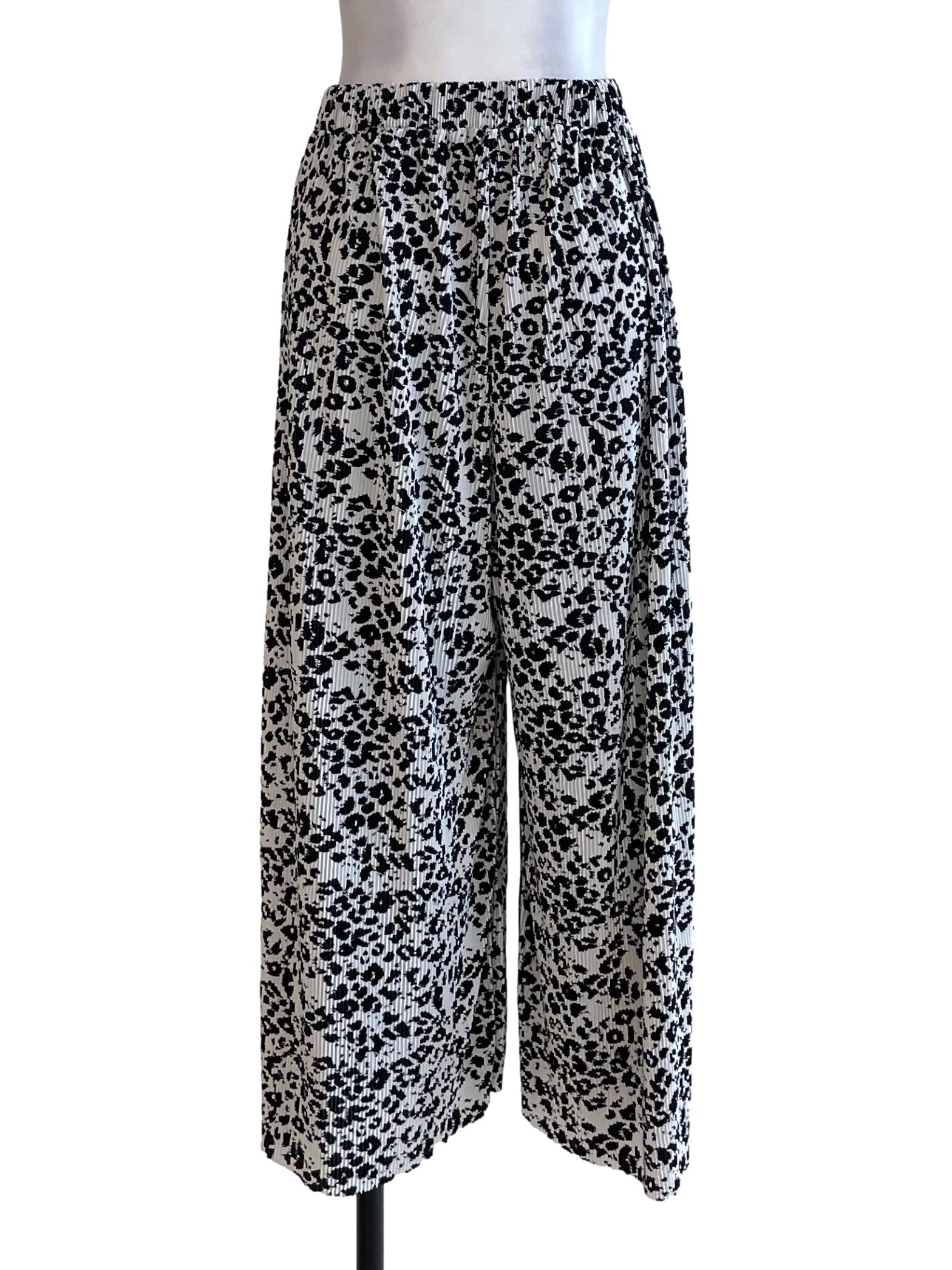 White & Black Leopard Accordion Pants