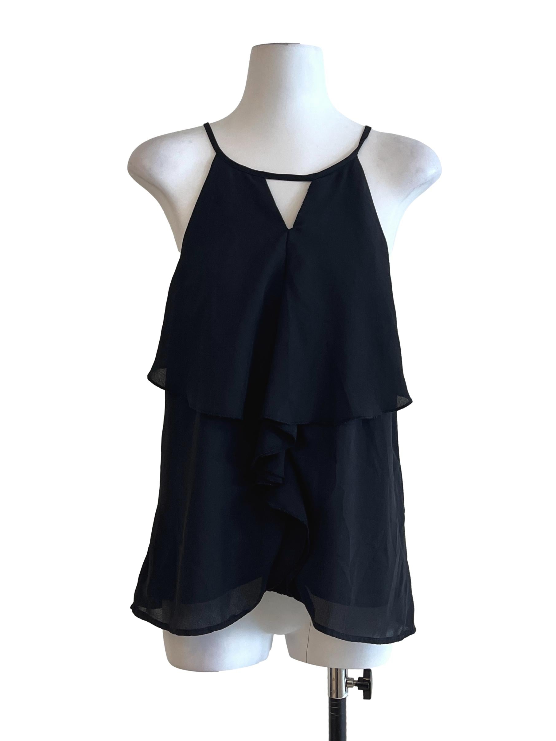 Jade Black Halter A-Line Sleeveless Top