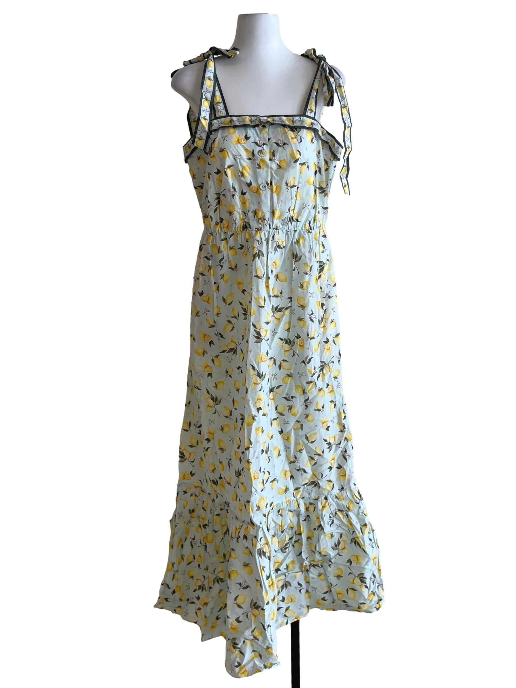 Light Blue Lemon Print A-Line Dress