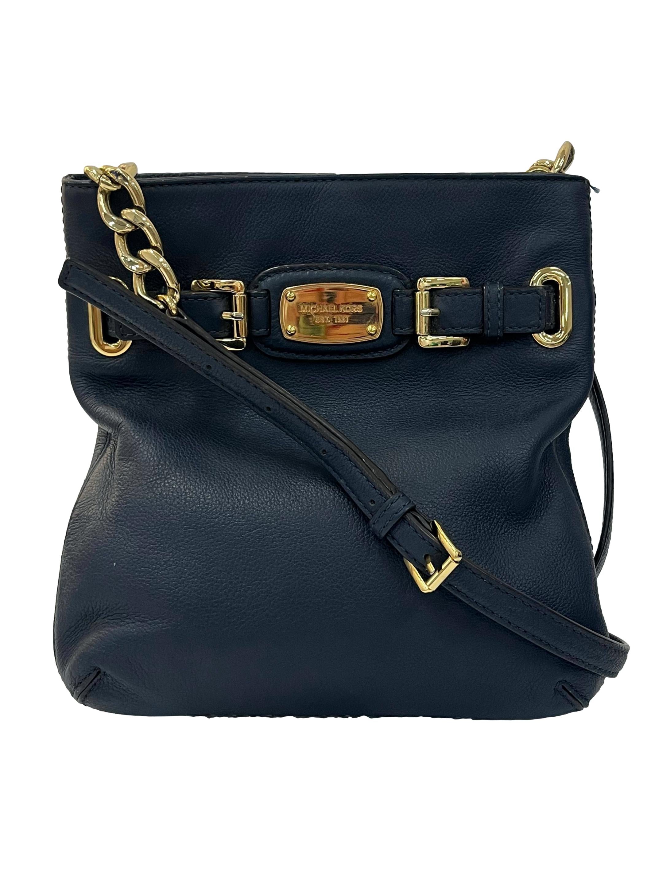 Navy Blue Hamilton Pebble Leather Crossbody Bag