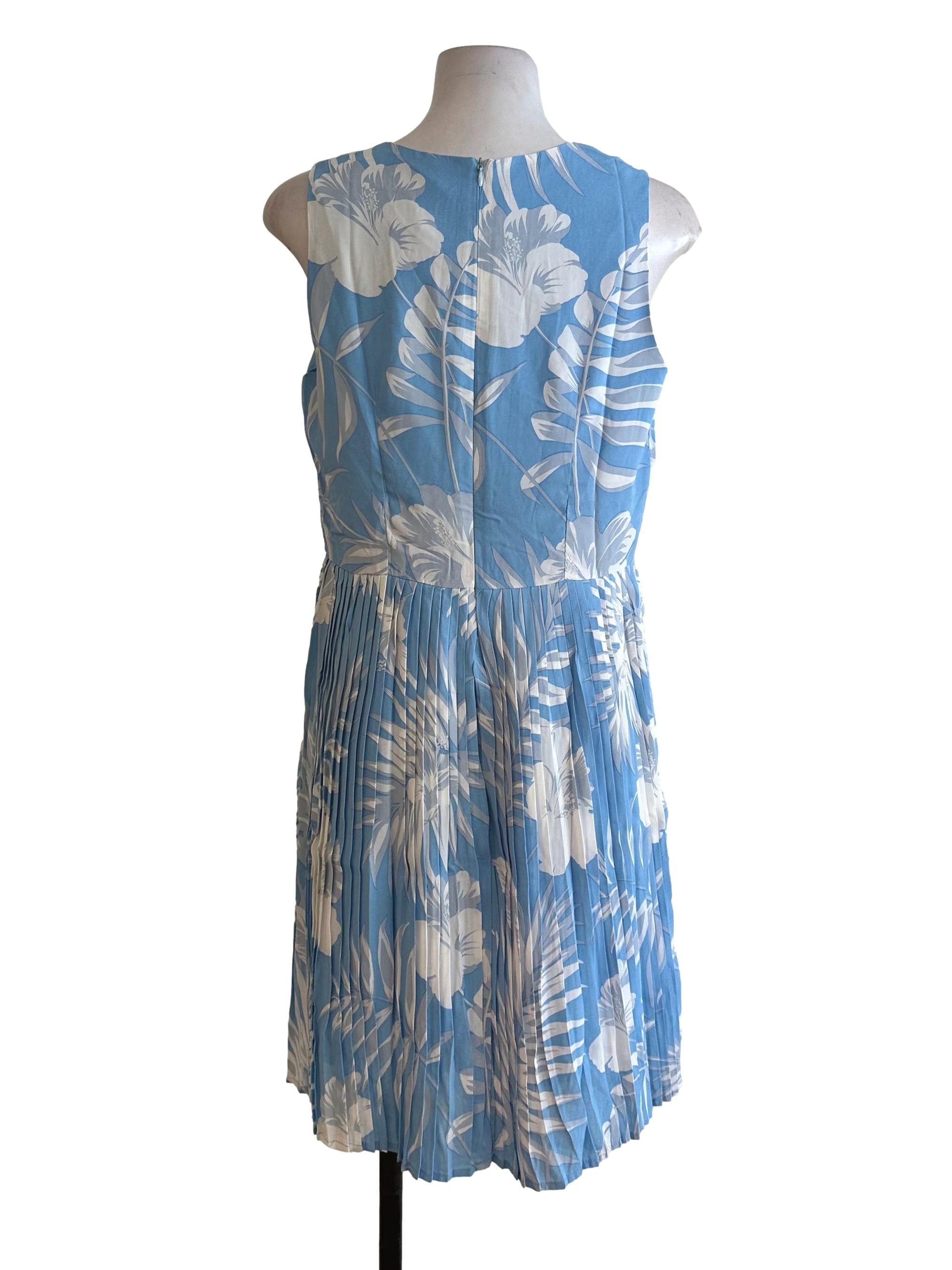 Sky Blue Pattern Pleated Dress