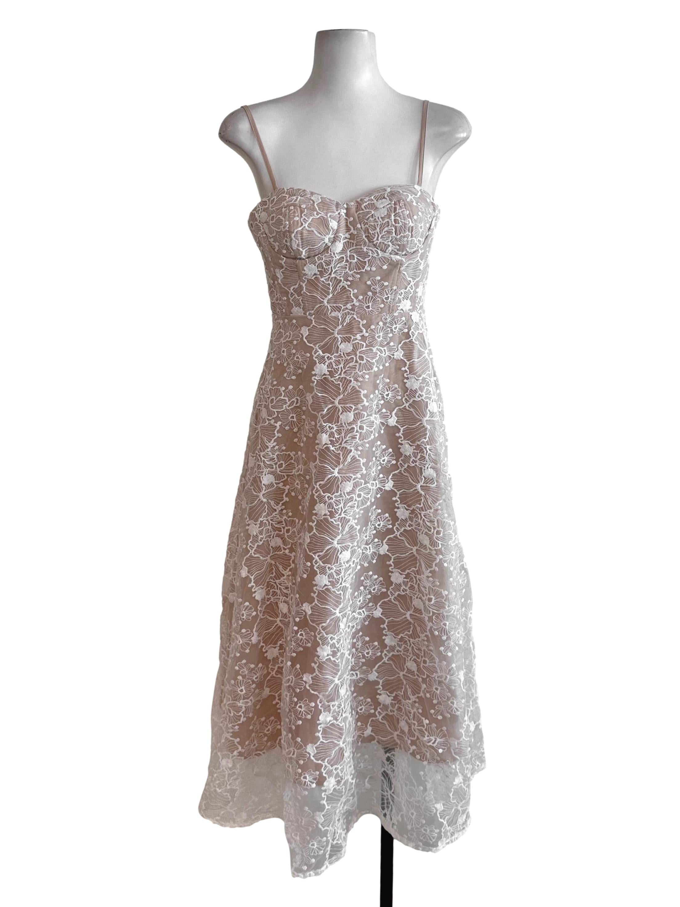 Nude Beige Lace Pattern Dress