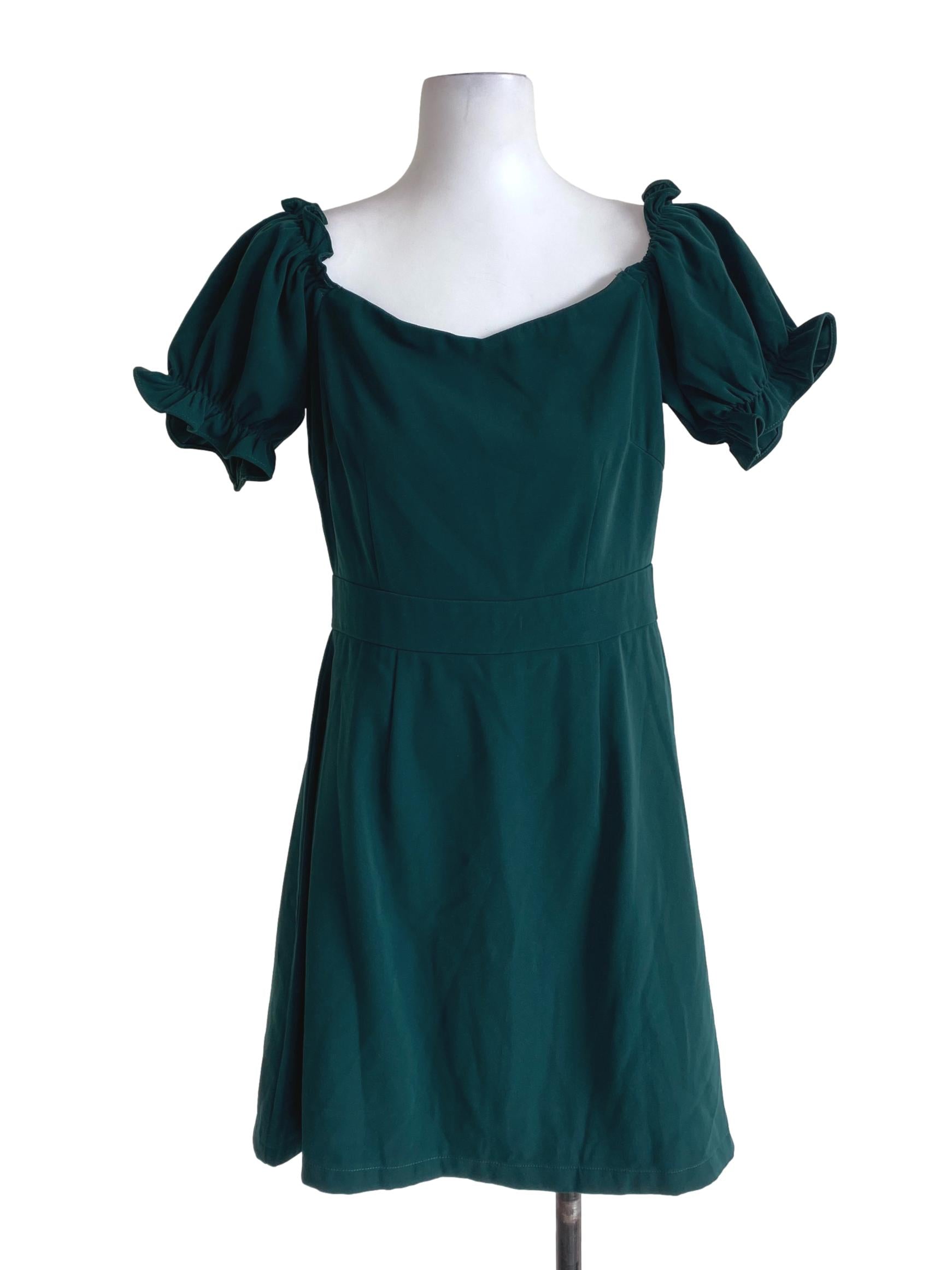 Green Puffy Sleeve Empire Dress