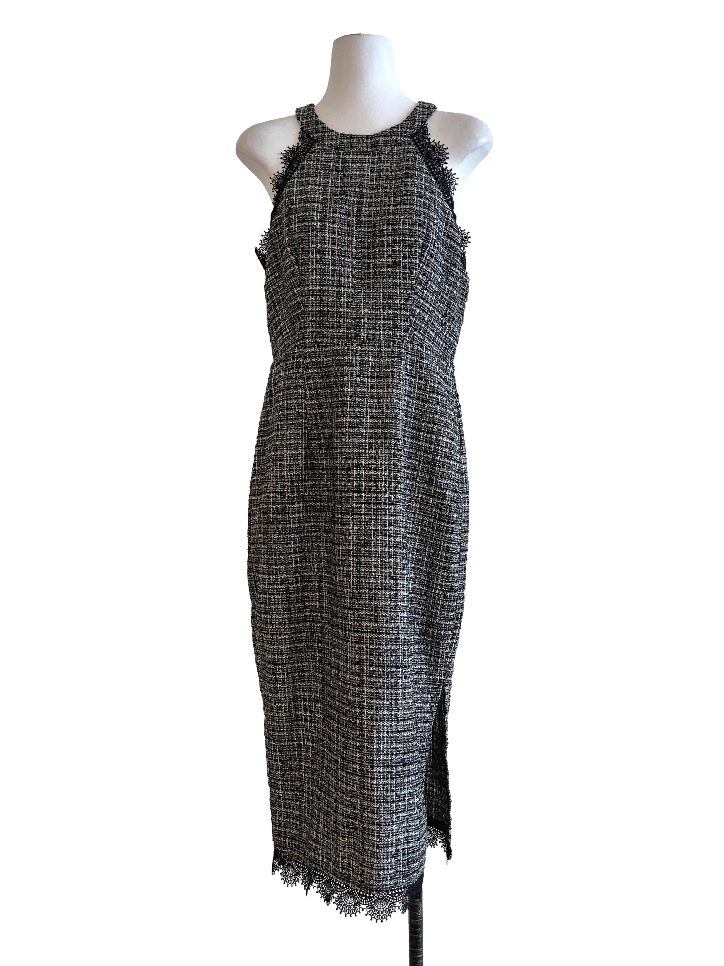 Onyx Black Tweed Sleeveless A-Line Dress