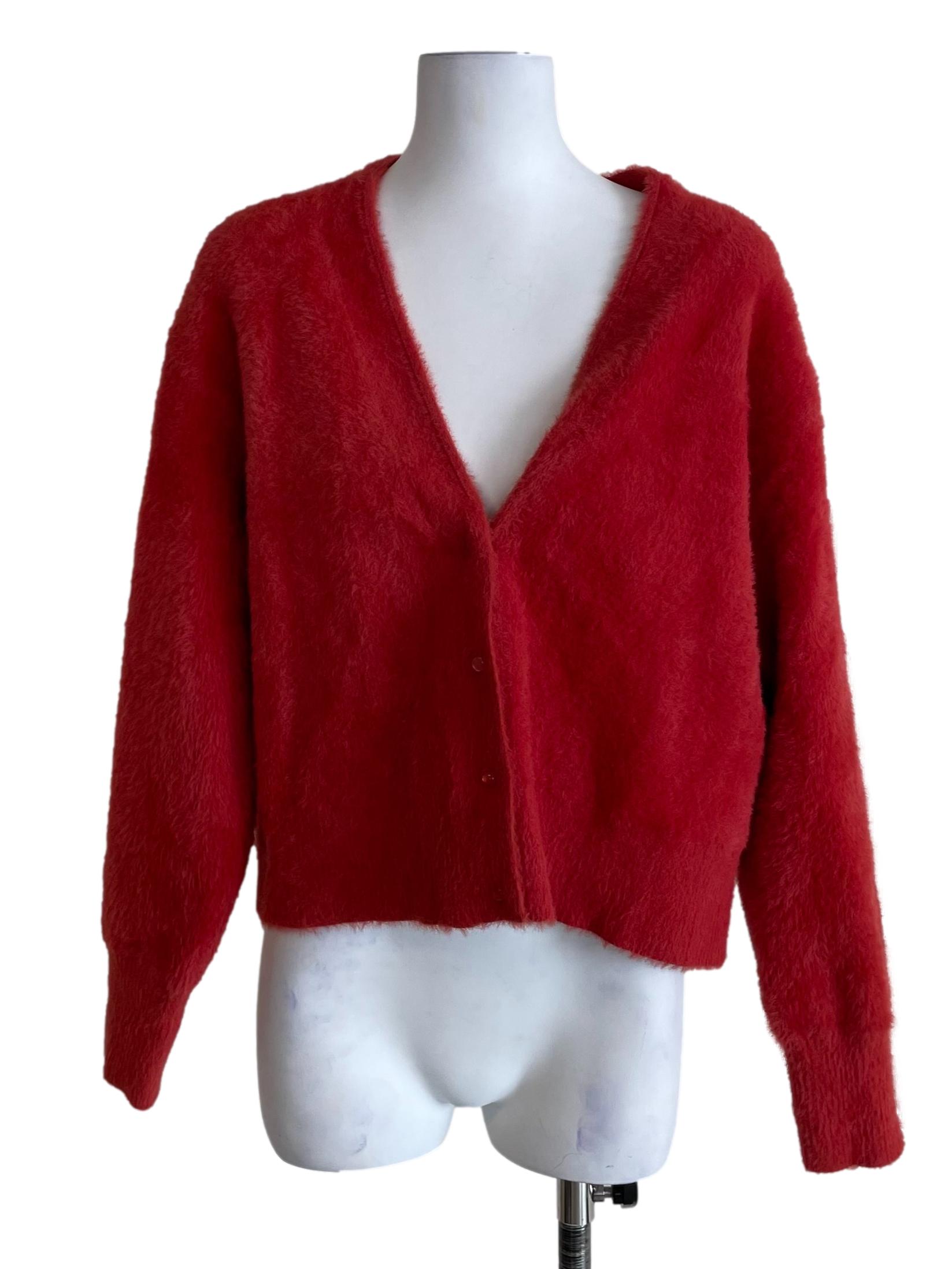 Candy Red Fuzzy Wide Cardigan