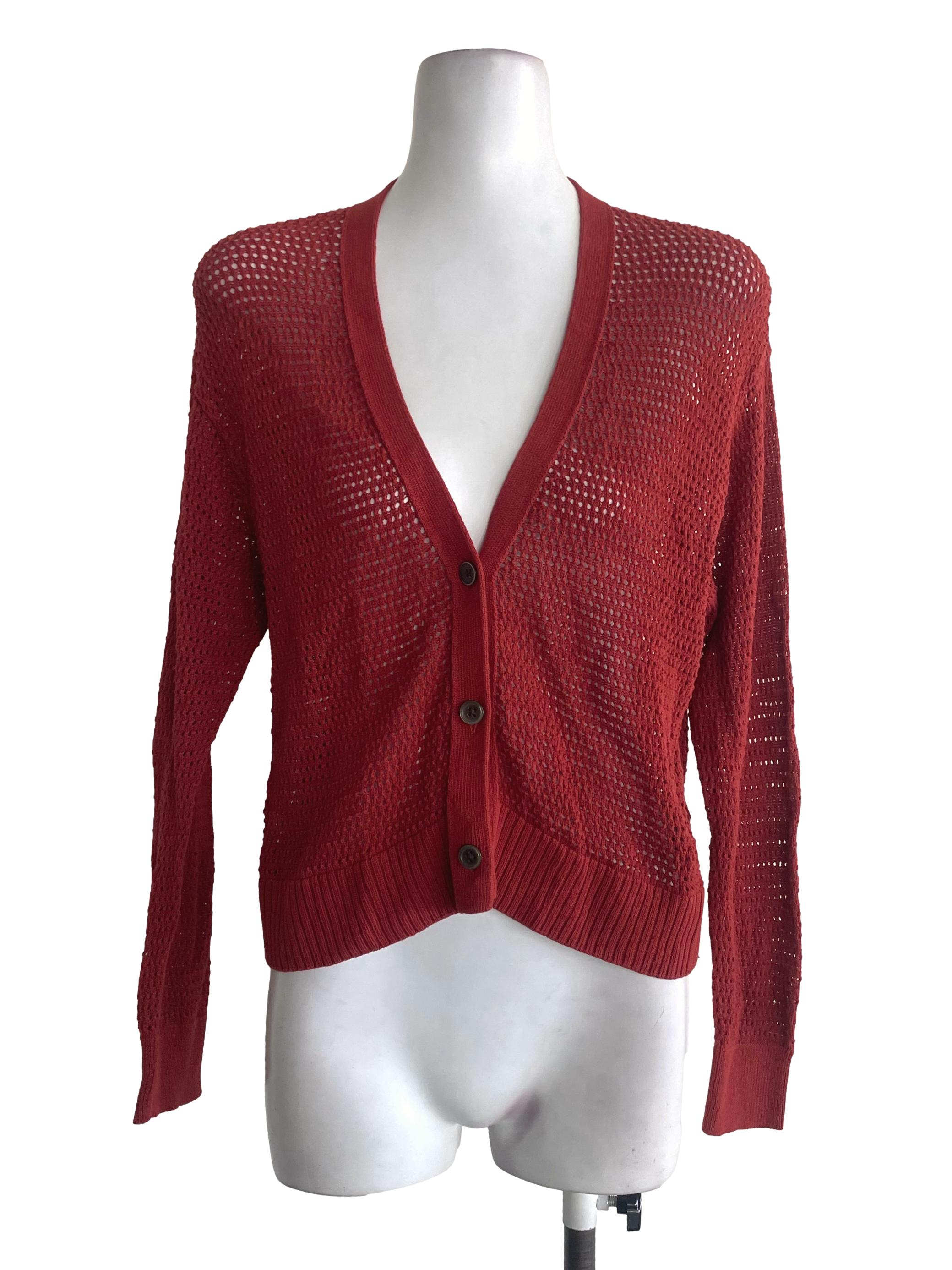 Brown Plain Net Cardigan