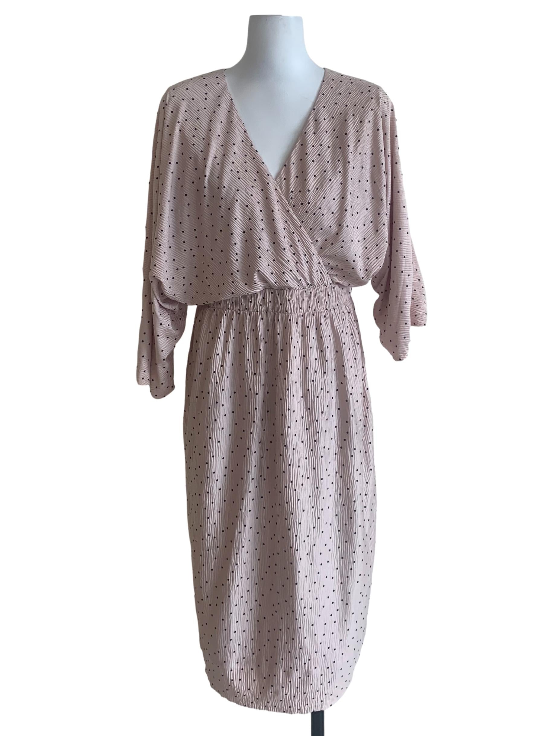 Linen Beige Dot Pattern Pegged Dress