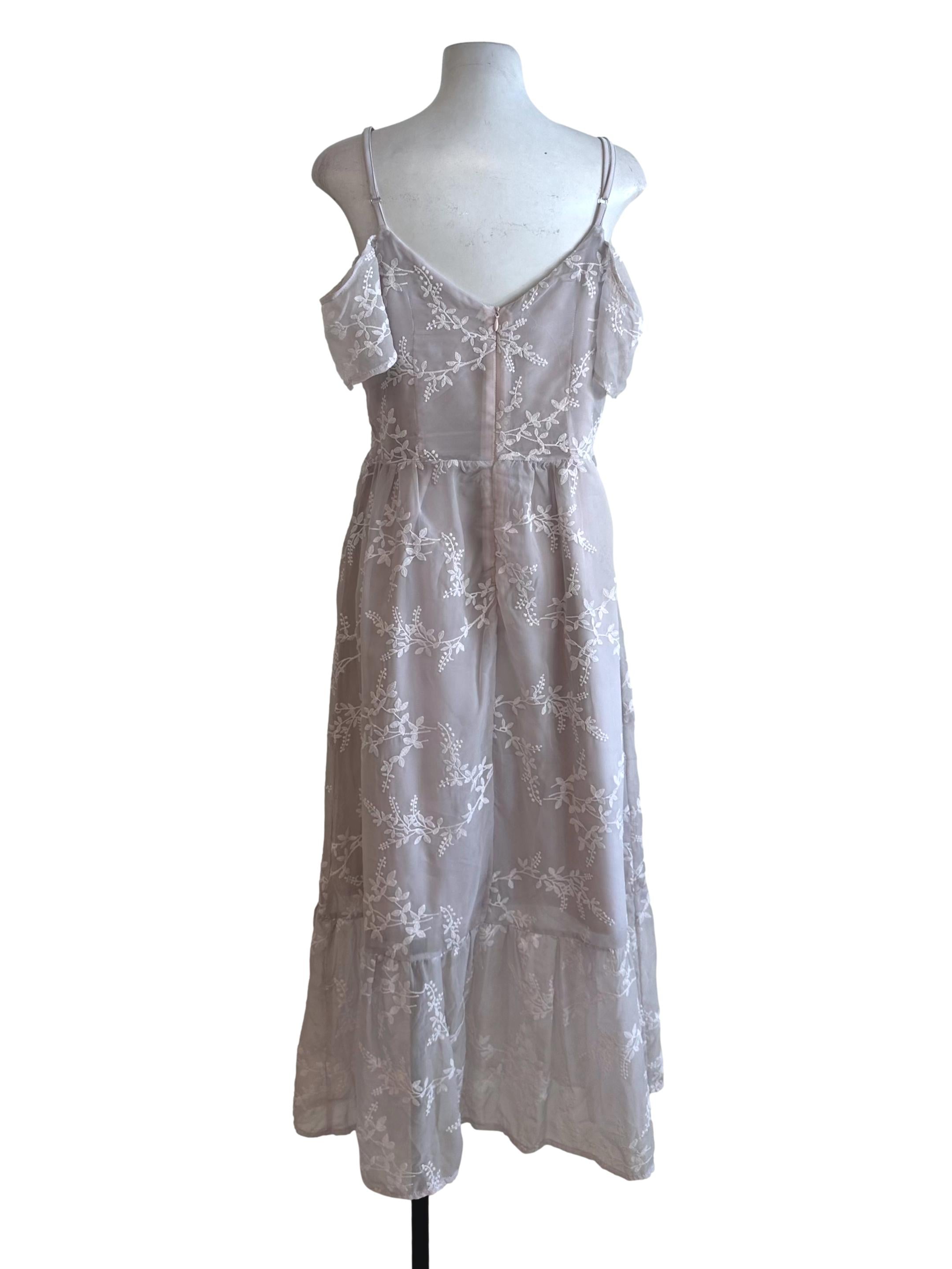 Pale Purple Lace Pattern Off Shoulder Dress