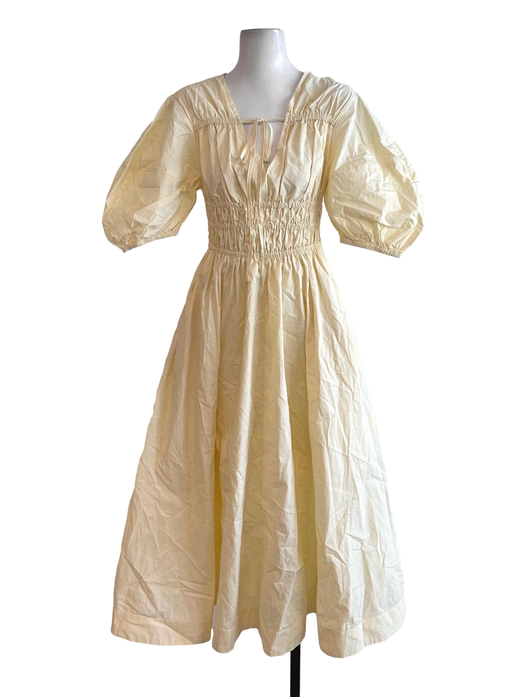 Butter Yellow Plain Puff Sleeve Dress TEM
