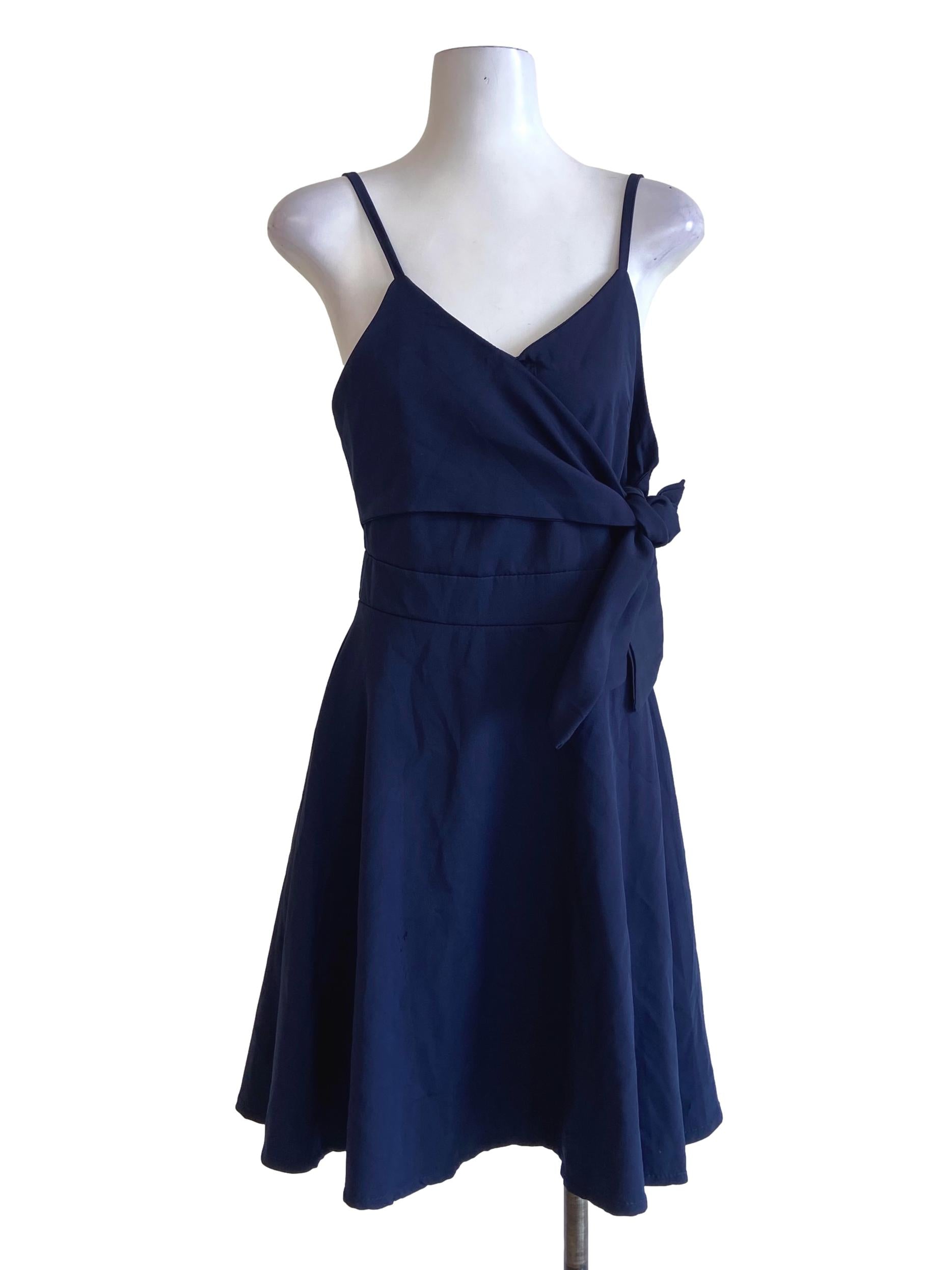 Navy Blue Spaghetti Strap A-Line Dress
