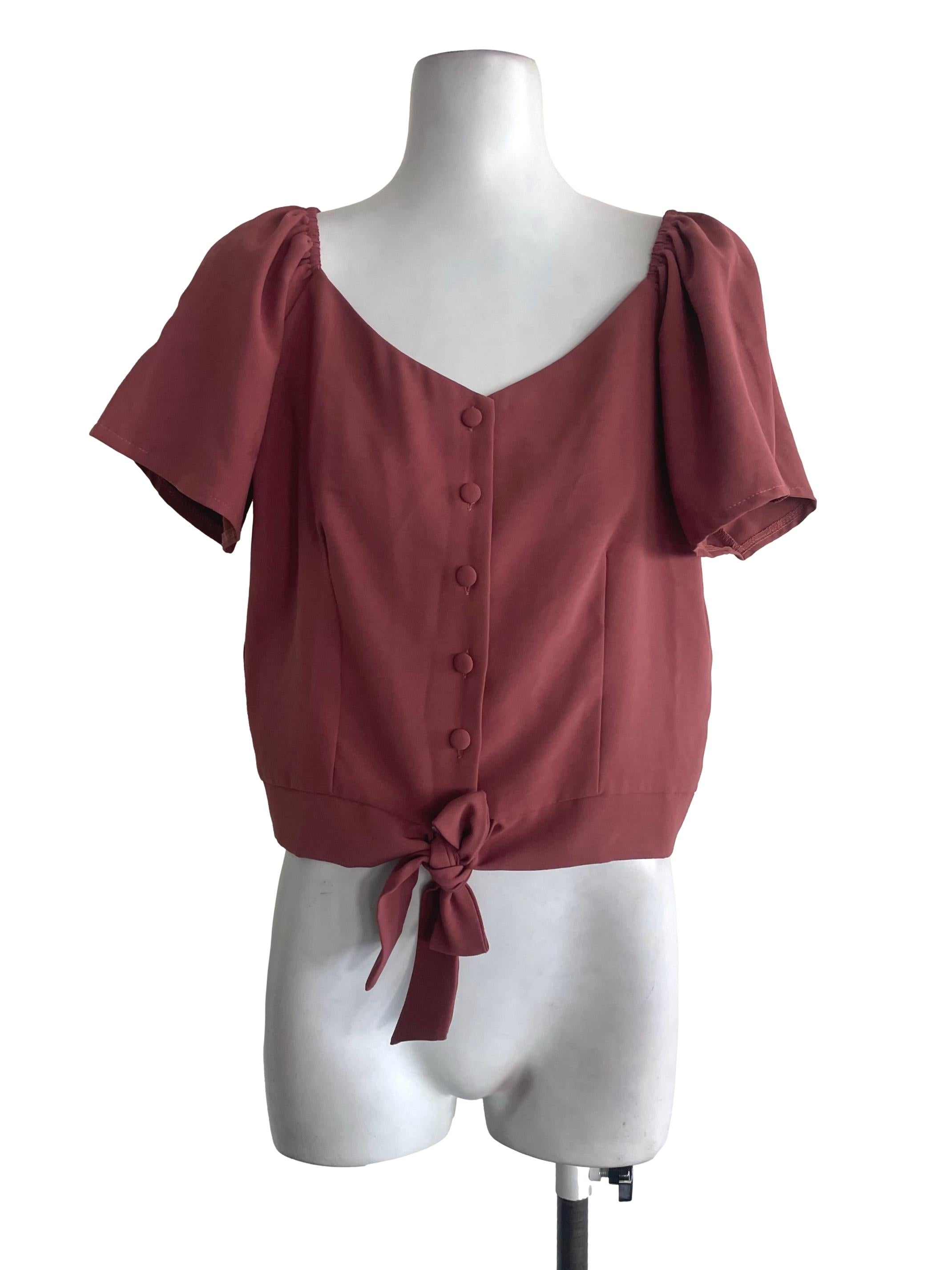 Maroon Button Top
