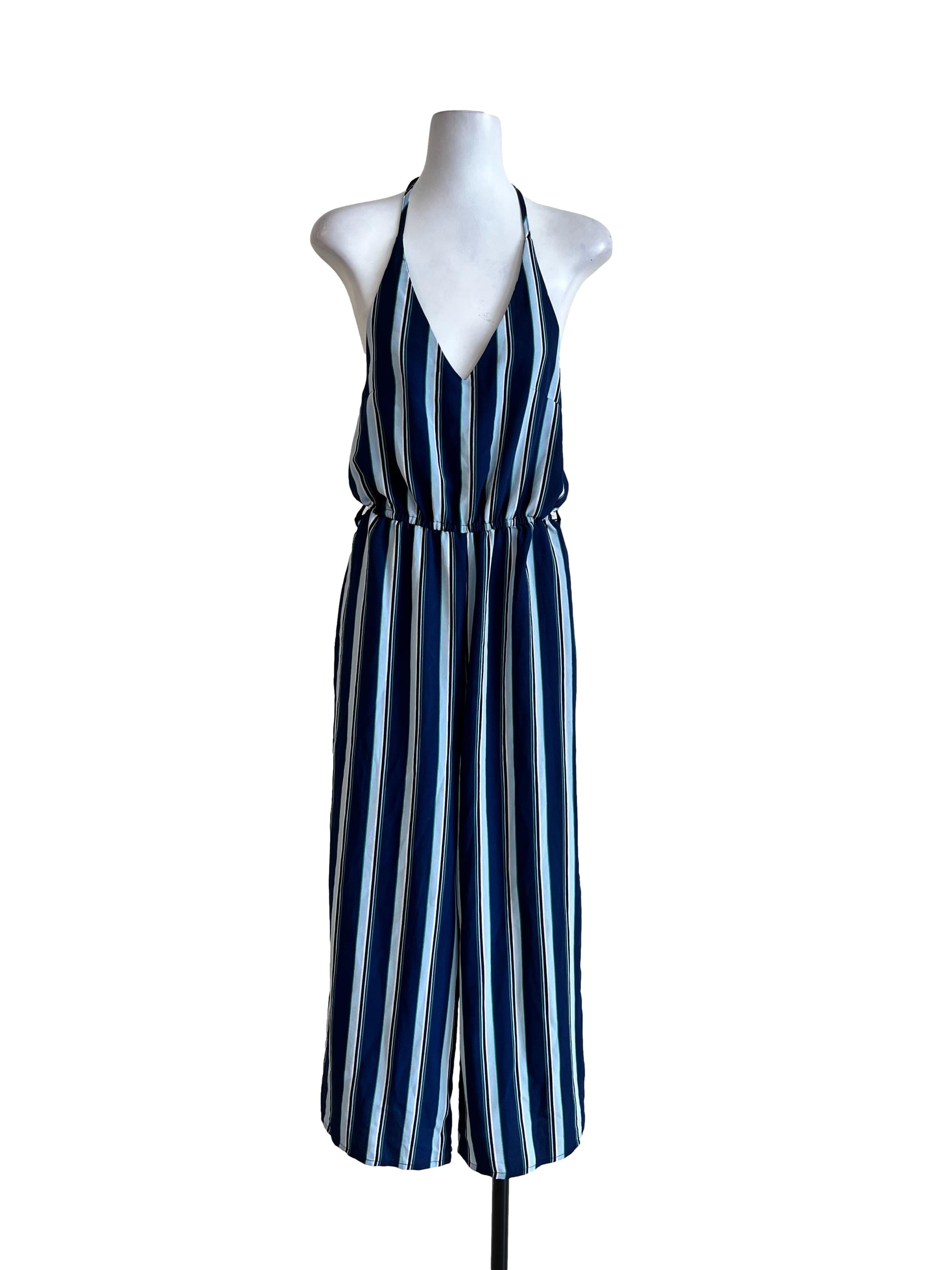 Blue Stripe Pattern Jumpsuit