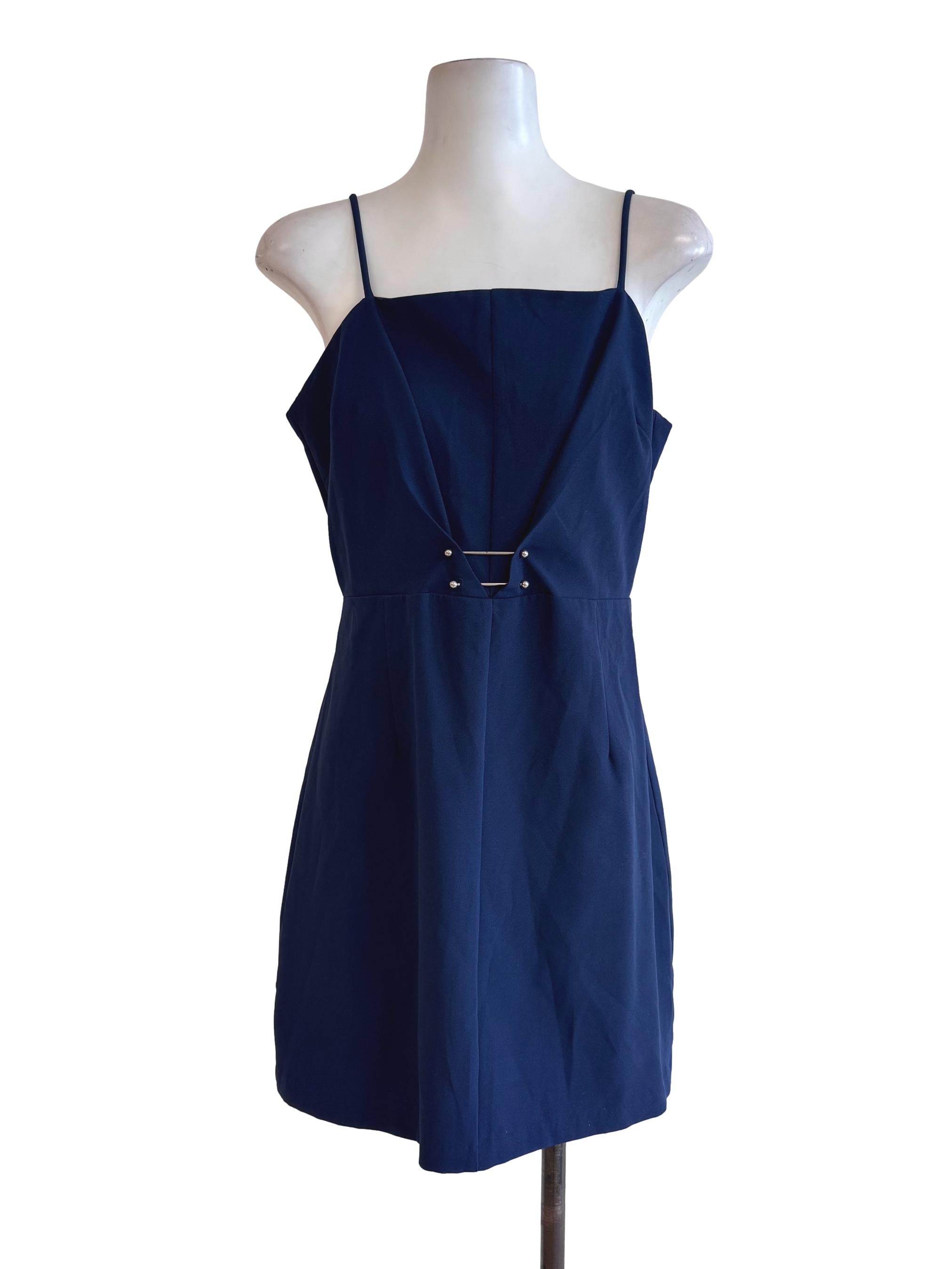 Navy Spaghetti Strap Mini Dress With Front Cutout