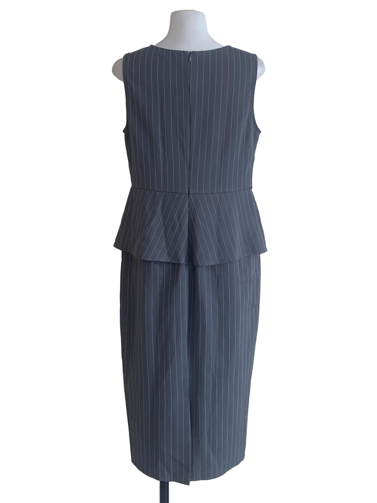 Shadow Grey Pencil Stripe Peplum Dress