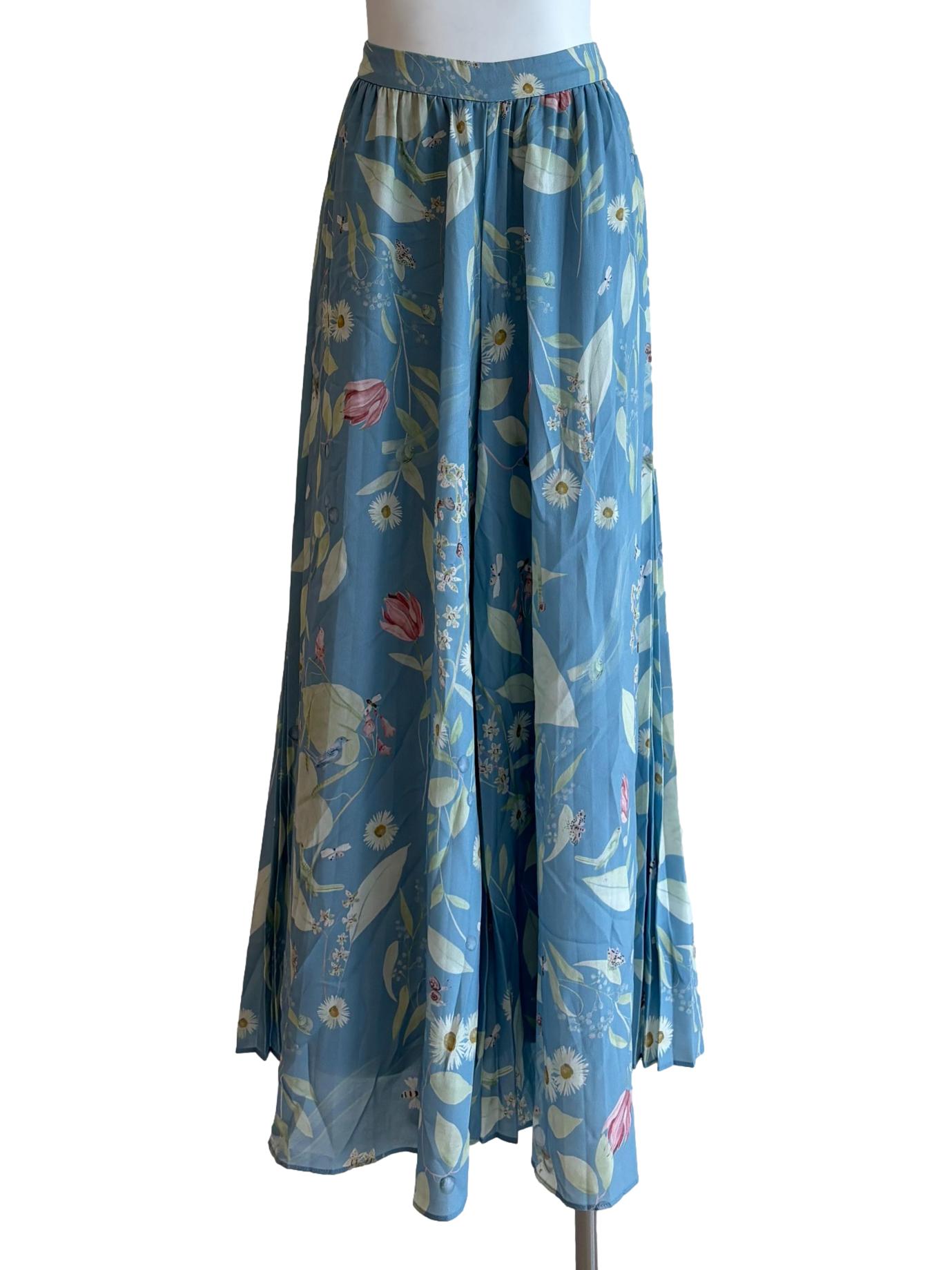 Pacific Blue Floral Patterned Wide Leg Pants
