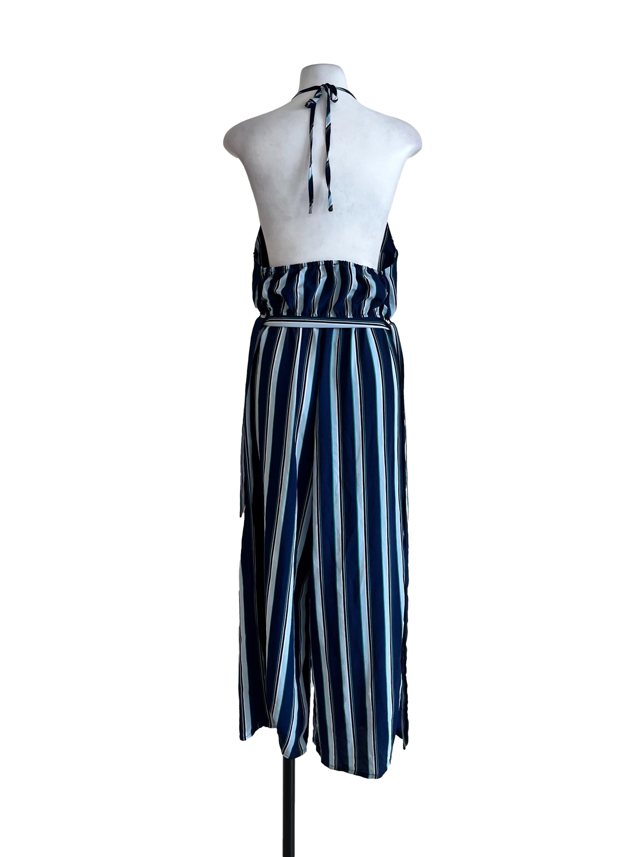 Blue Stripe Pattern Jumpsuit