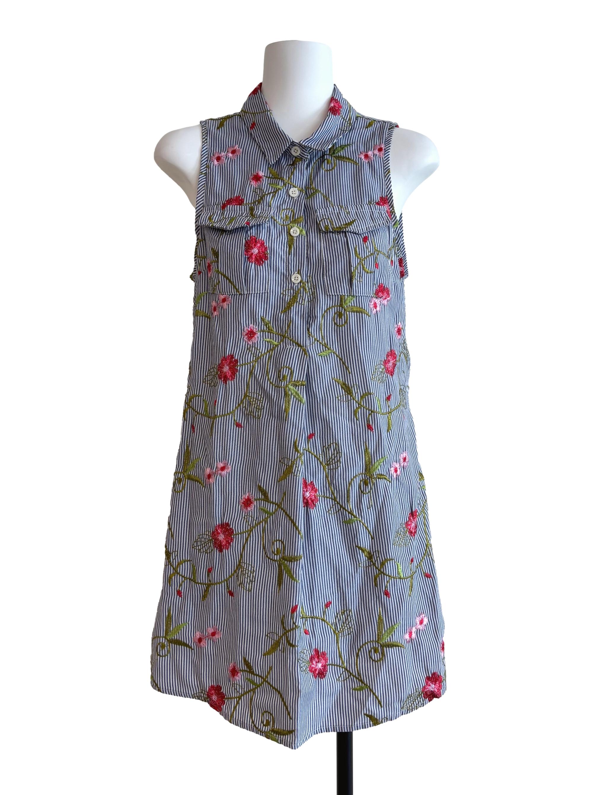 Slate Blue Sleeveless Embroidered Dress