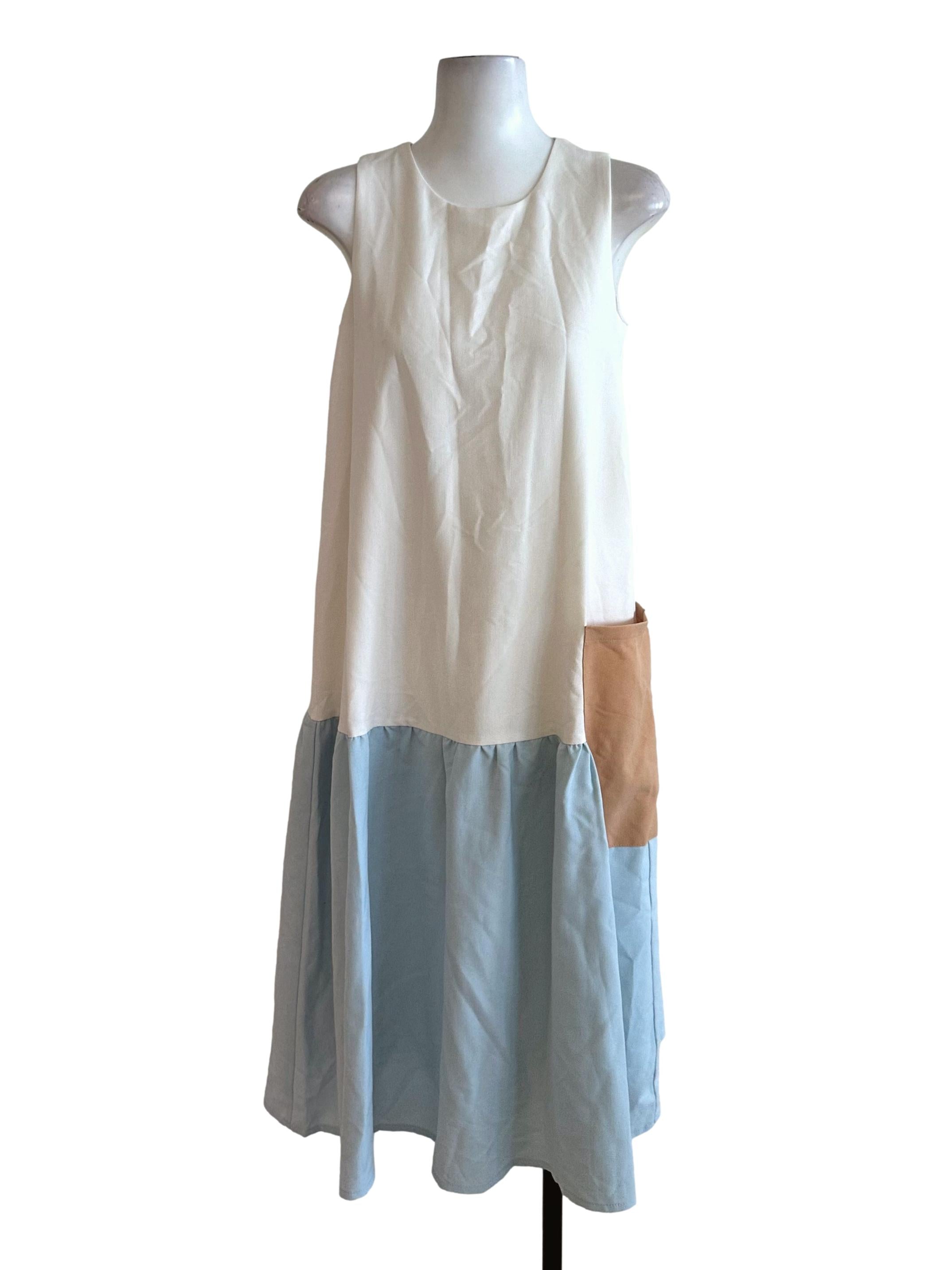 White Blue Pocket Princess Dress