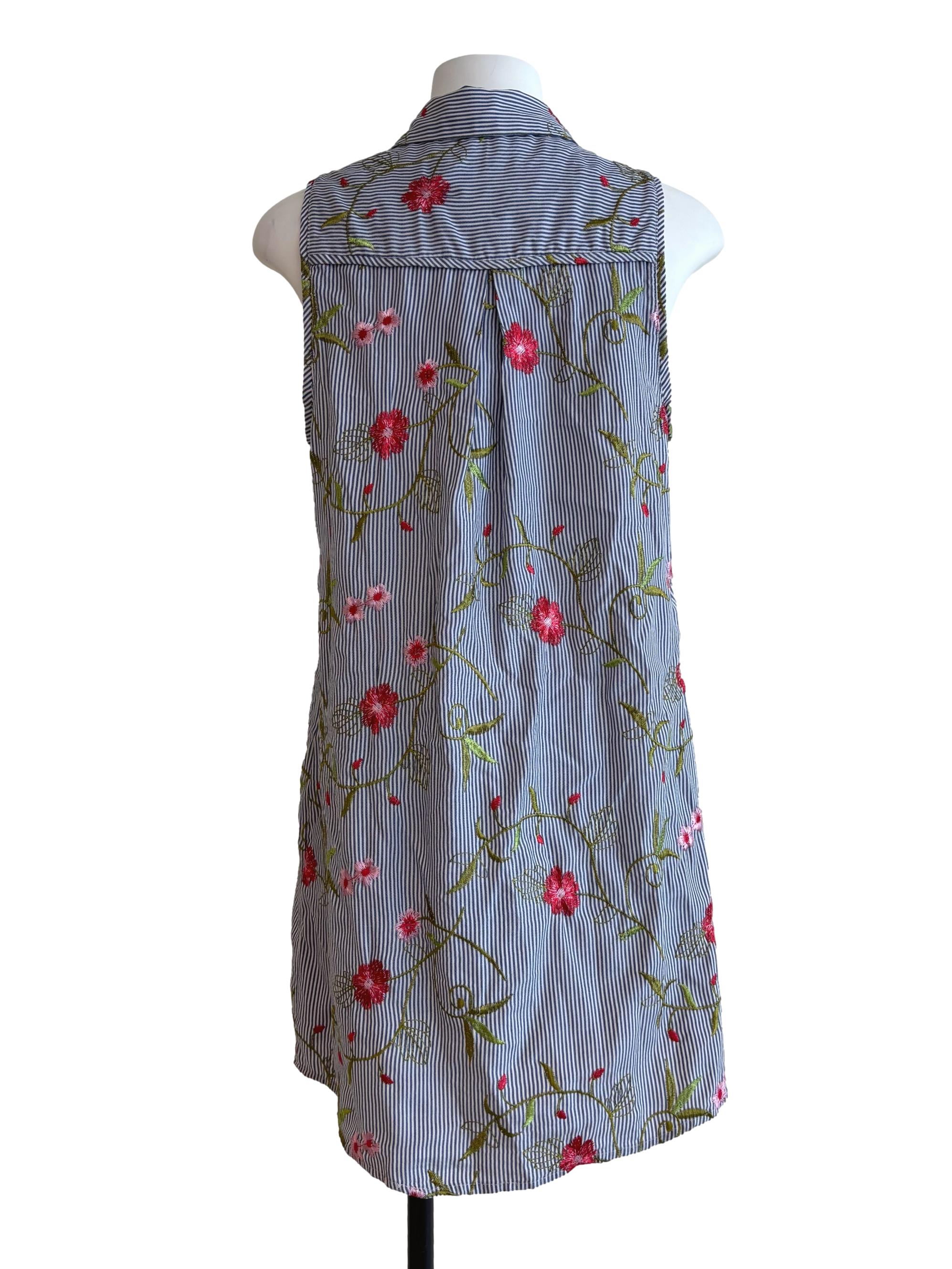 Slate Blue Sleeveless Embroidered Dress