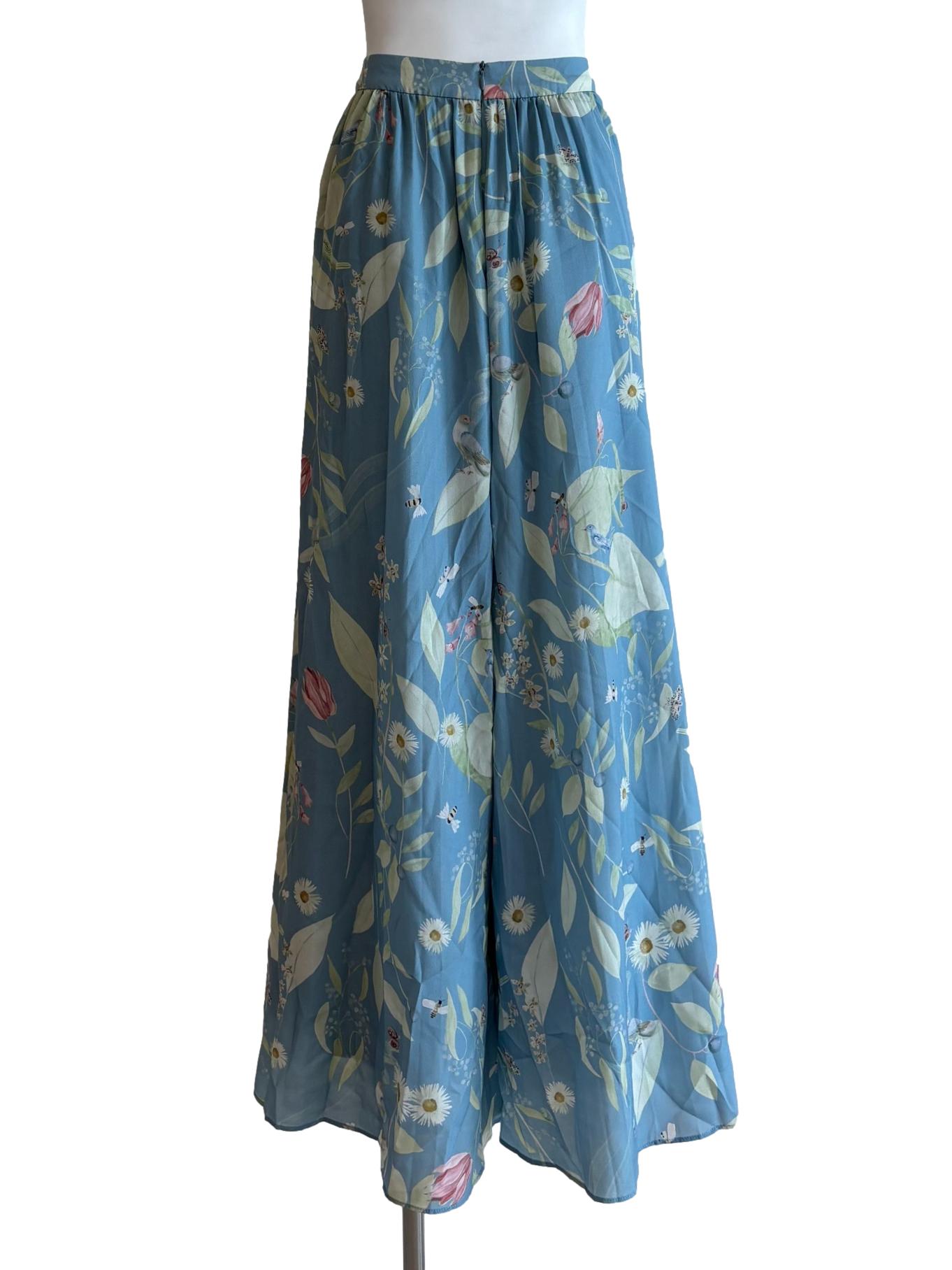 Pacific Blue Floral Patterned Wide Leg Pants