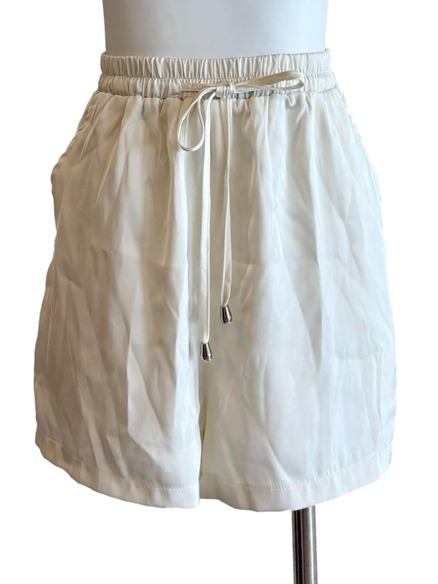 Ivory White Satin Shorts