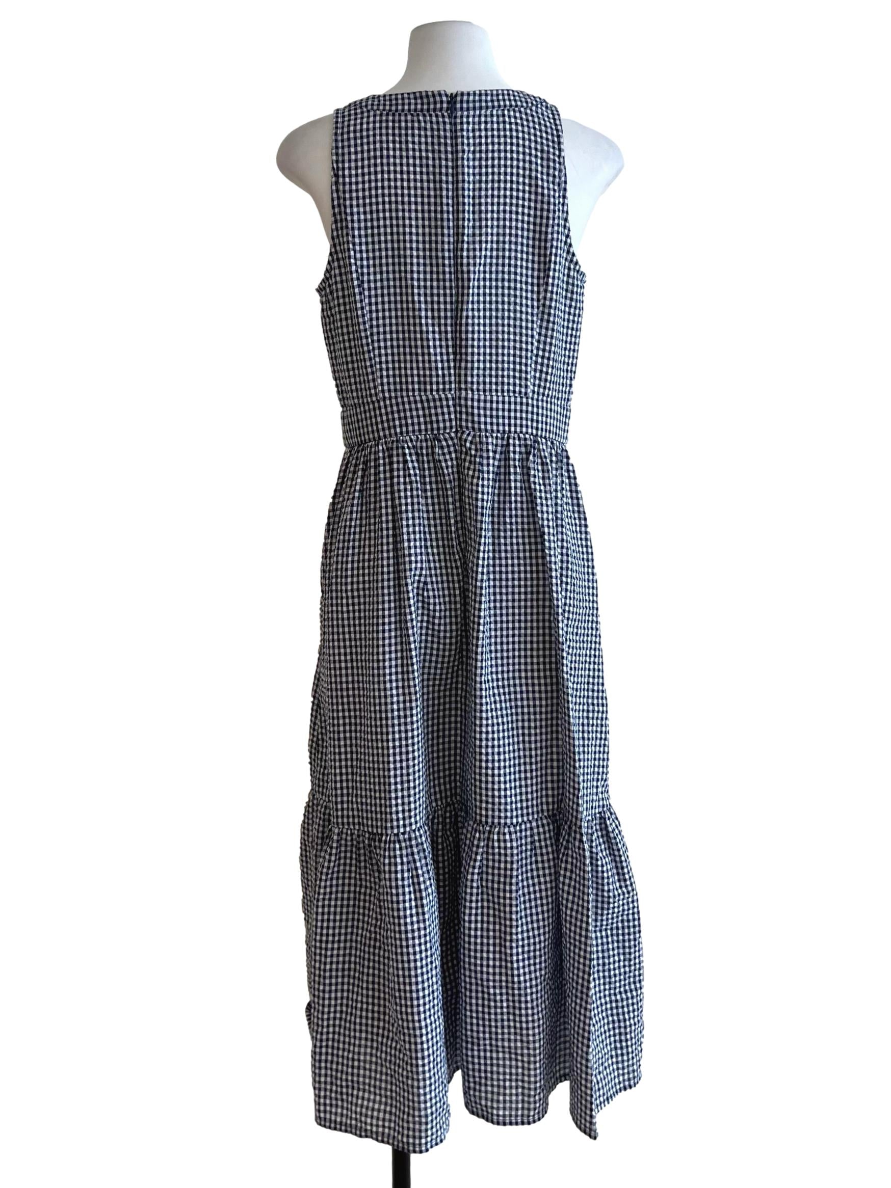 Navy Blue Gingham A-Line Dress