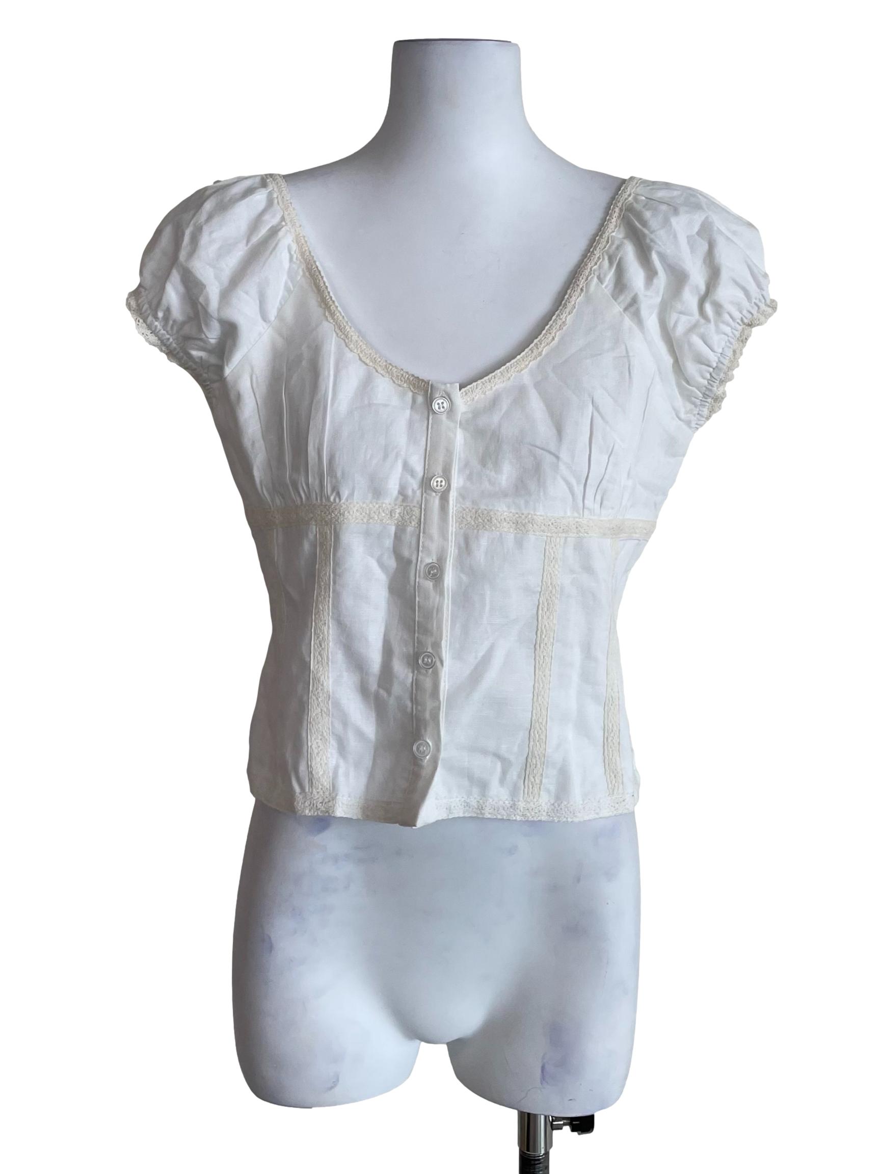 Off White Lace Trace Peasant Top