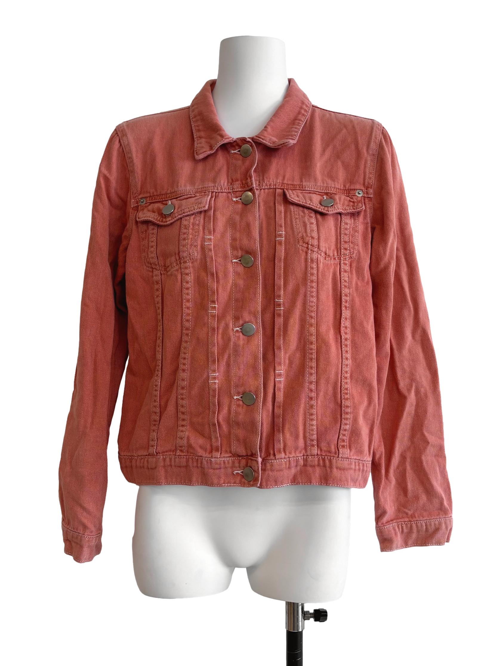 Coral Pink Washed Denim Jacket