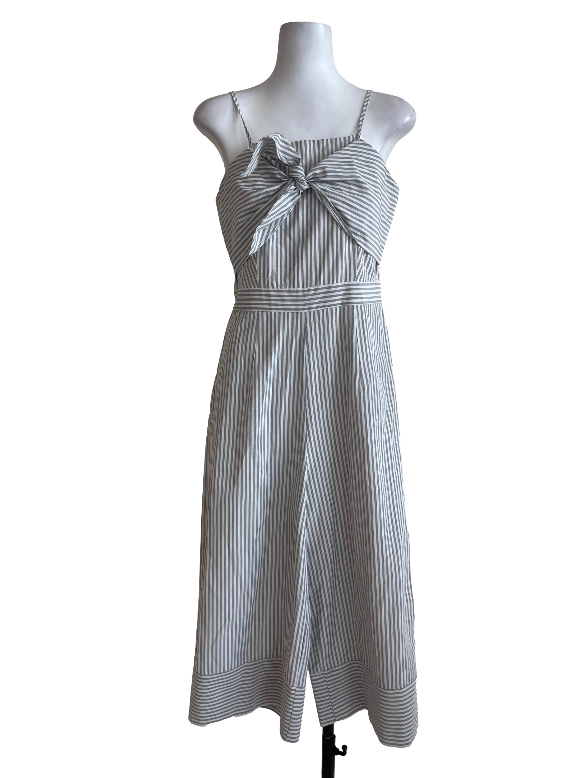Grey Stripes Ribbon Jumpsuit