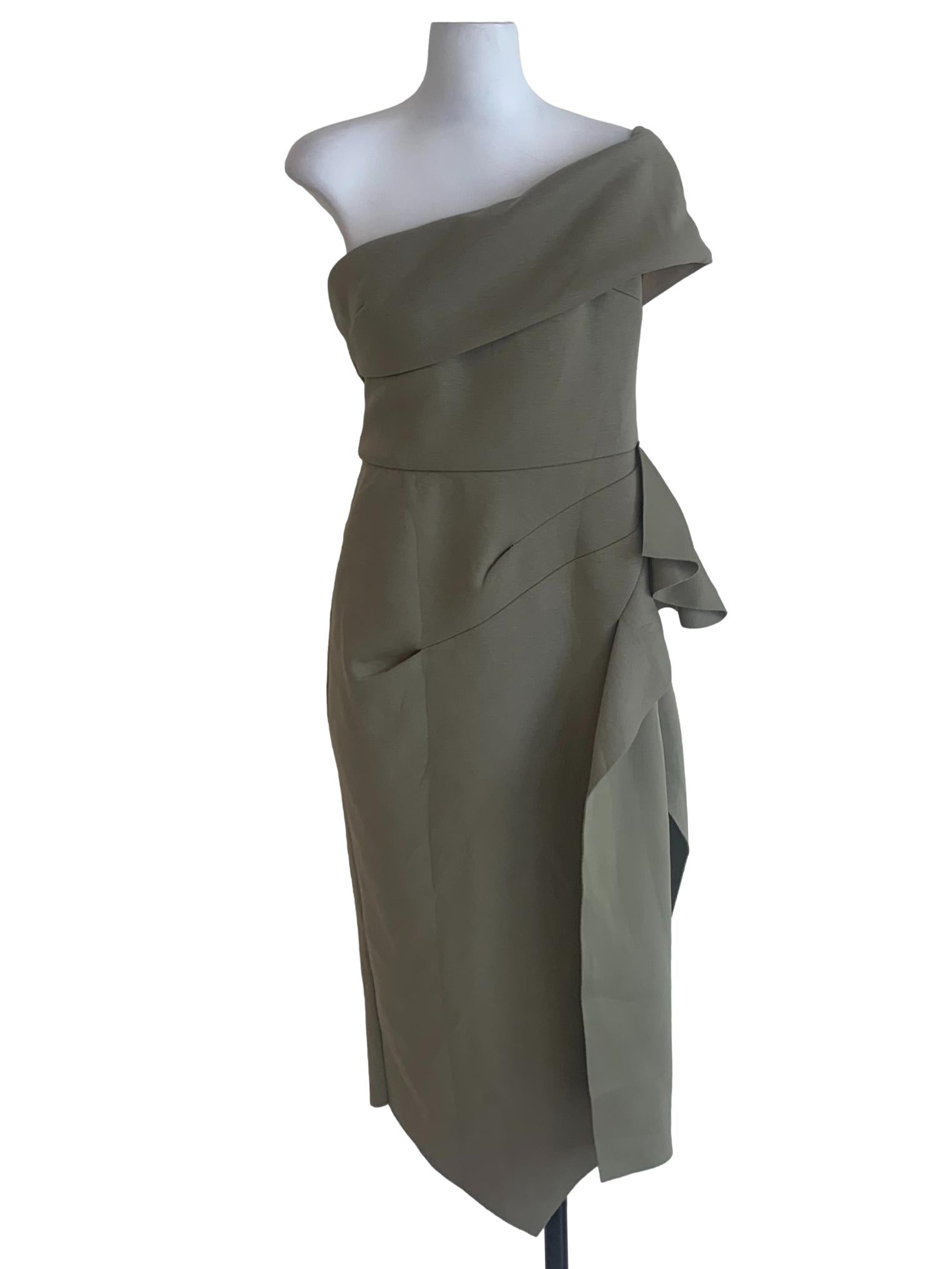 Sage Green Asymmetric Neck Dress