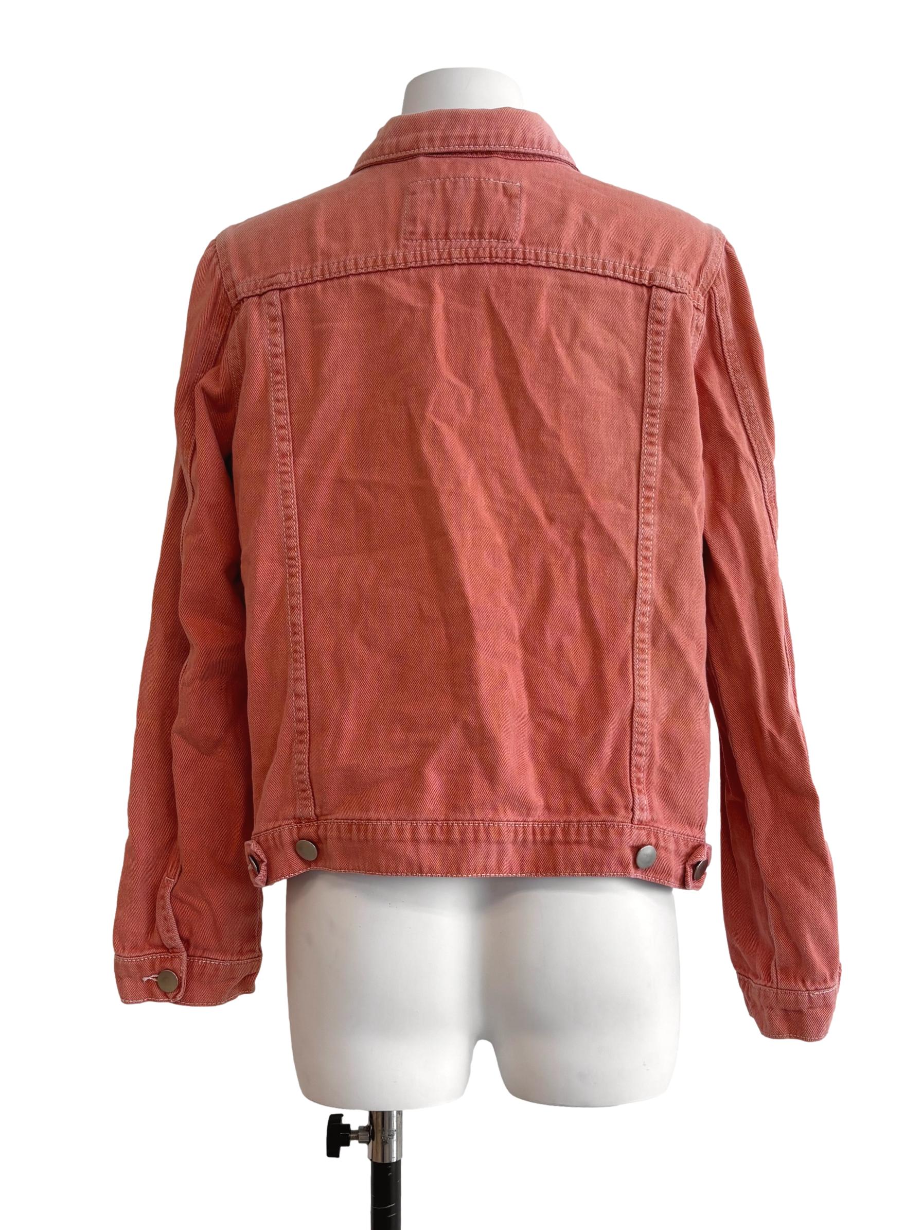 Coral Pink Washed Denim Jacket