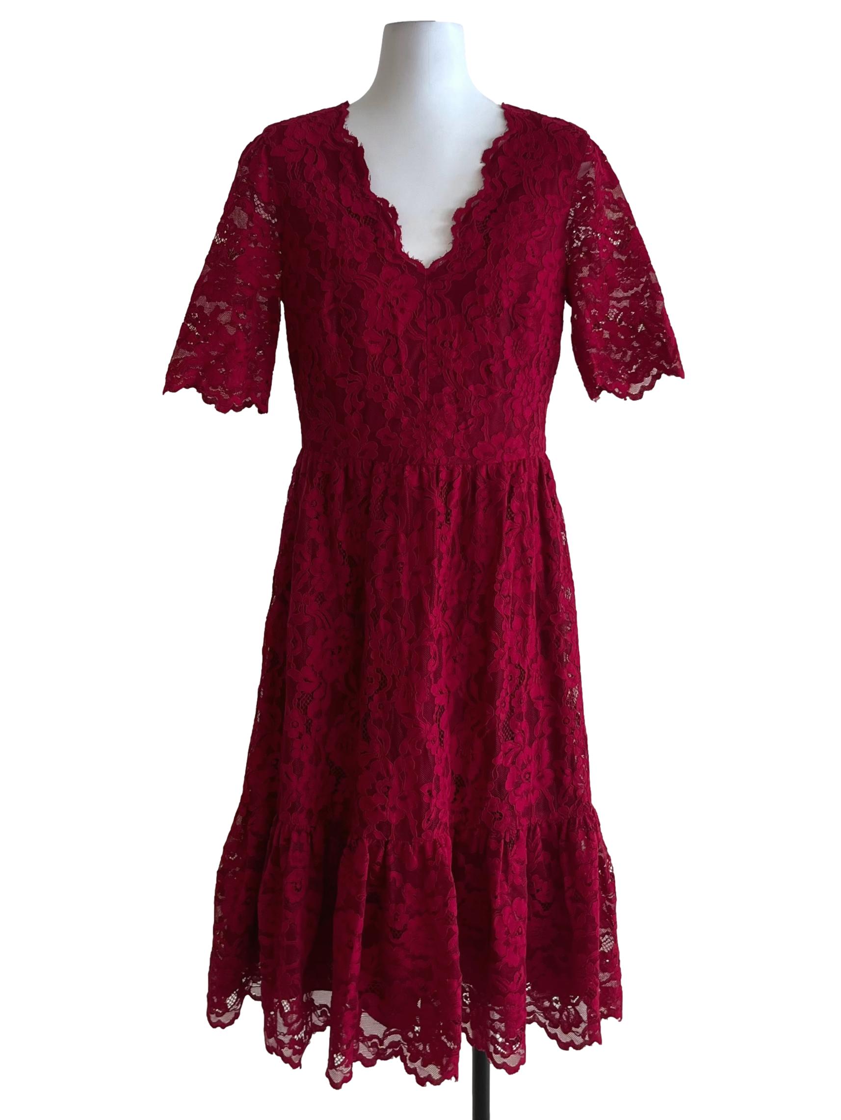 Blood Red Lace Empire Dress