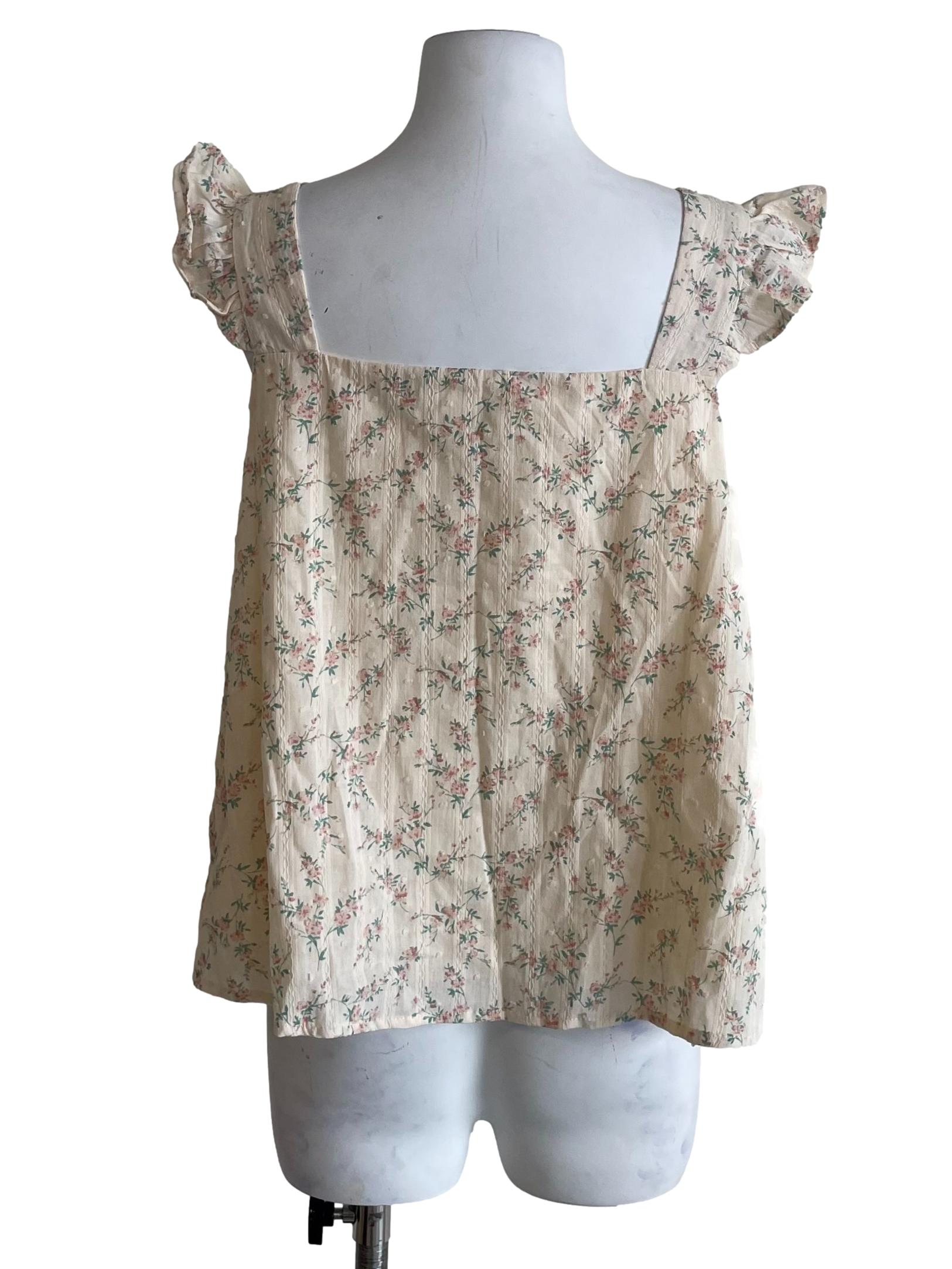 Cream White Floral Ruffled Top
