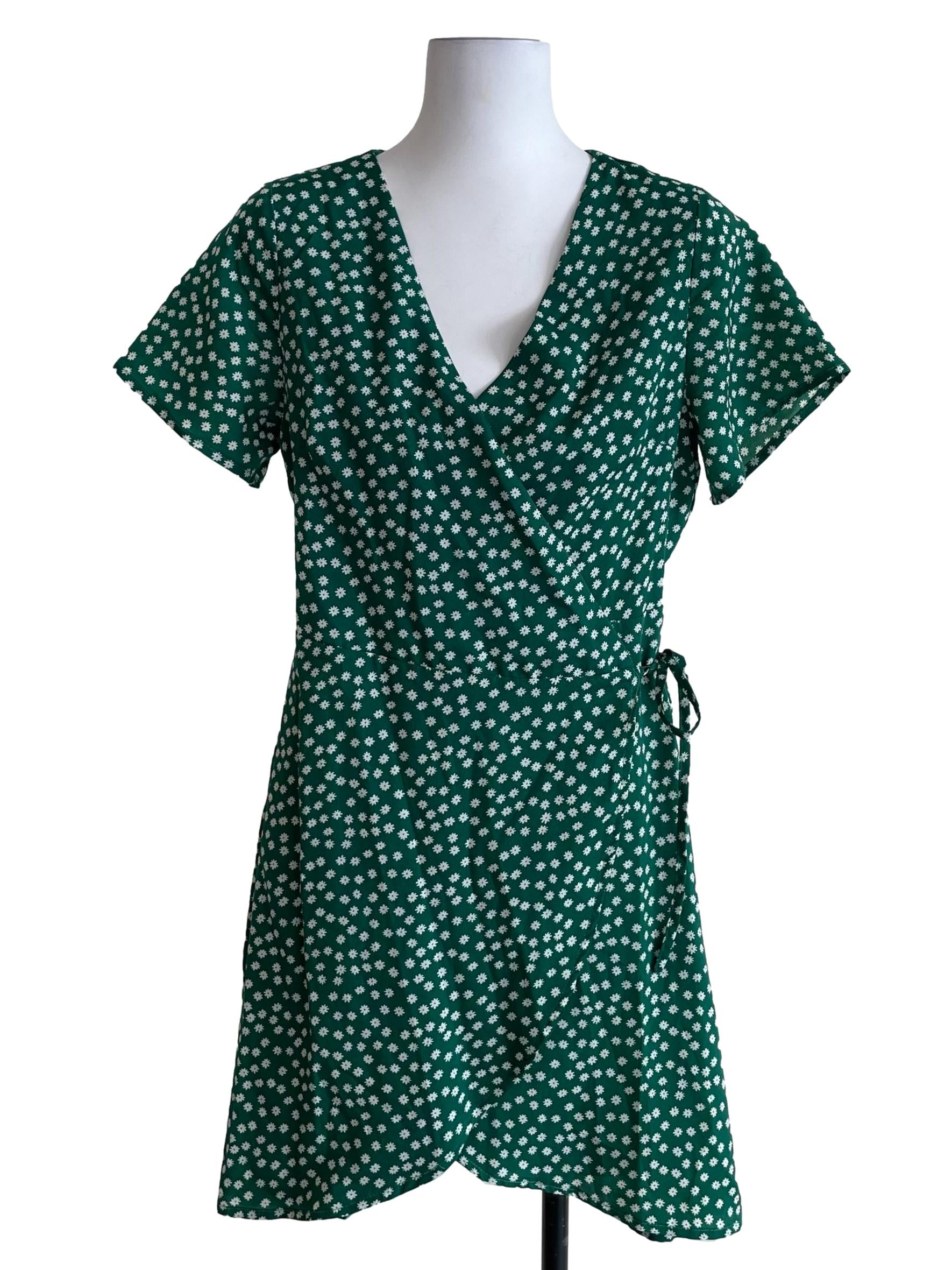 Green Floral Wrap Dress