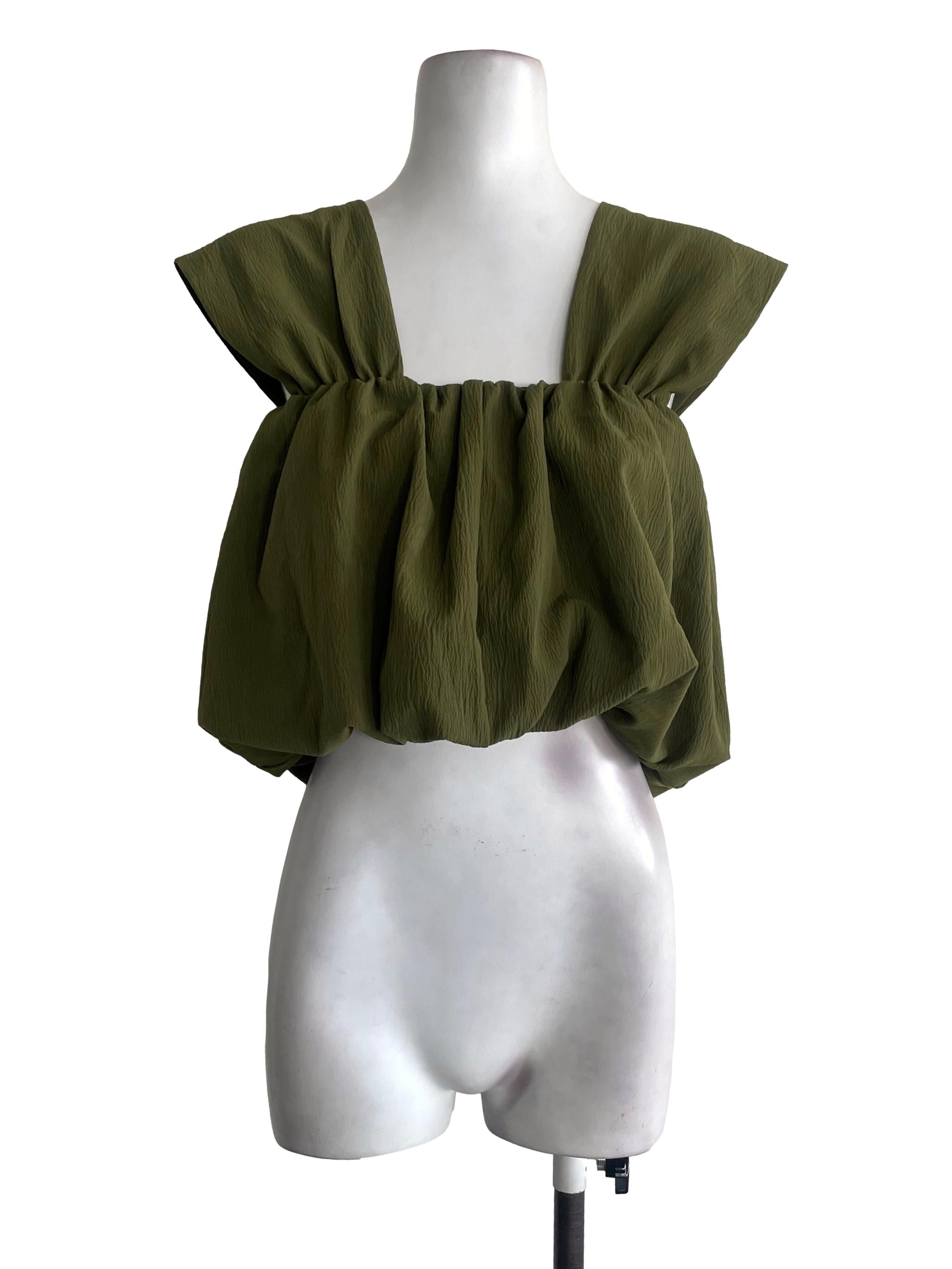 Army Green Puffy Crop Top