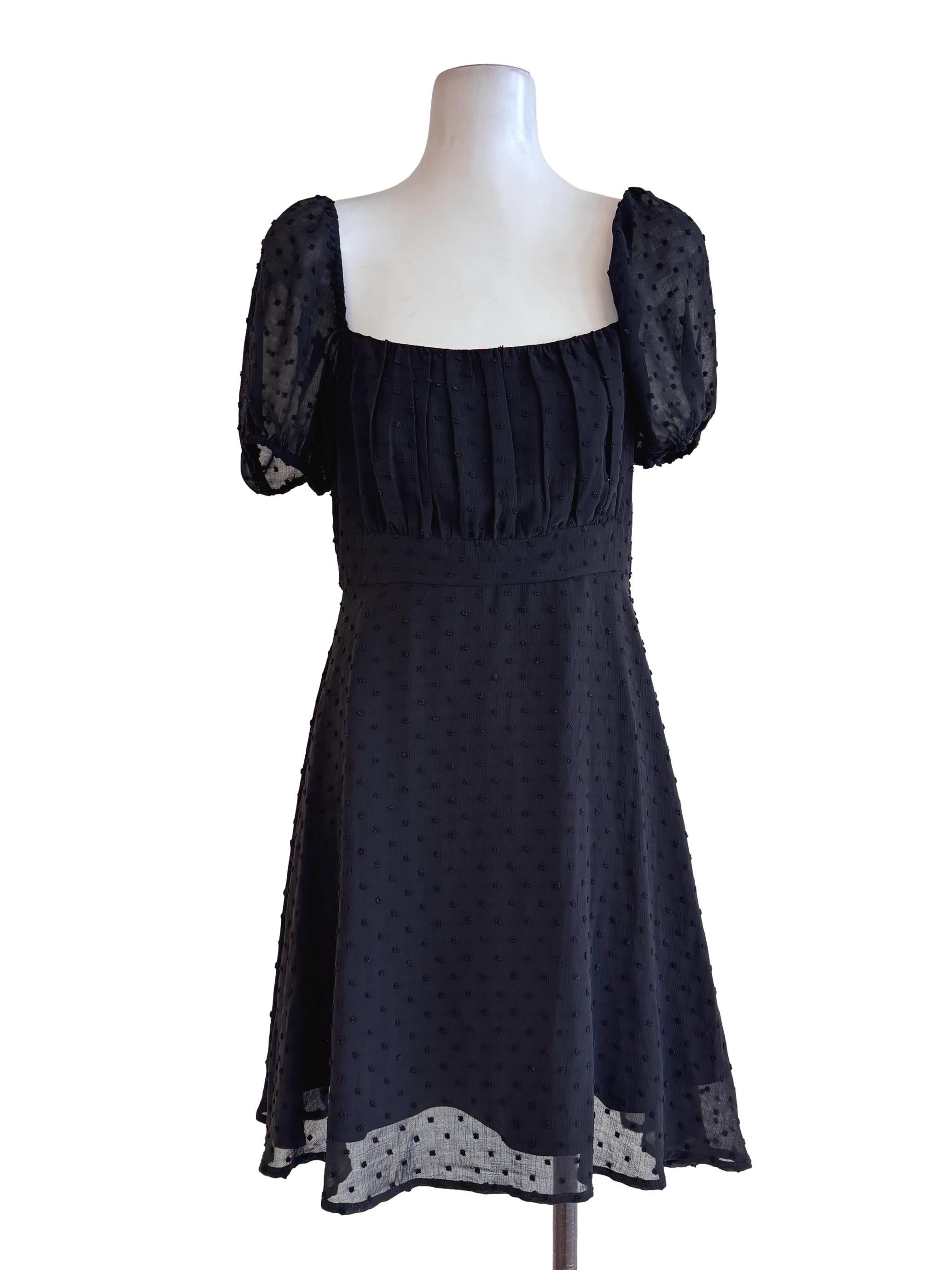Black Swiss Dot Puff Sleeve Mini Dress