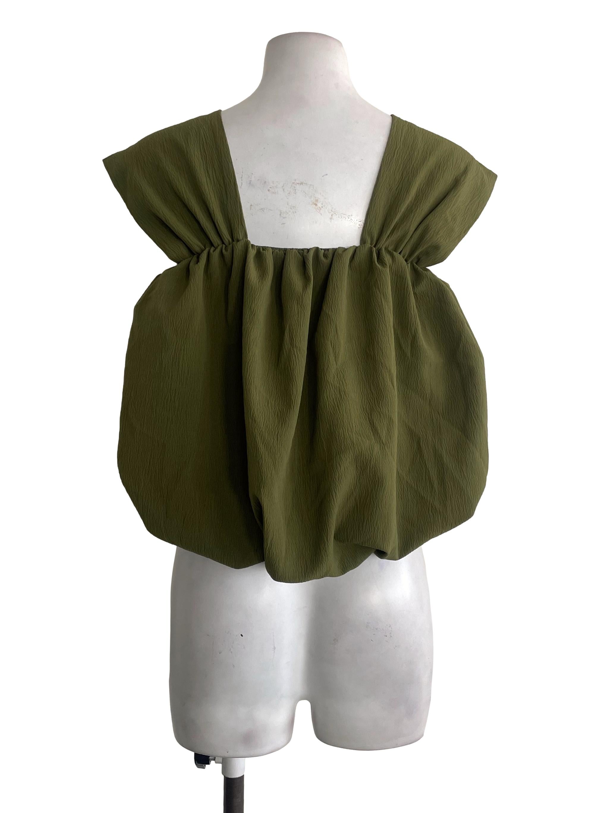 Army Green Puffy Crop Top