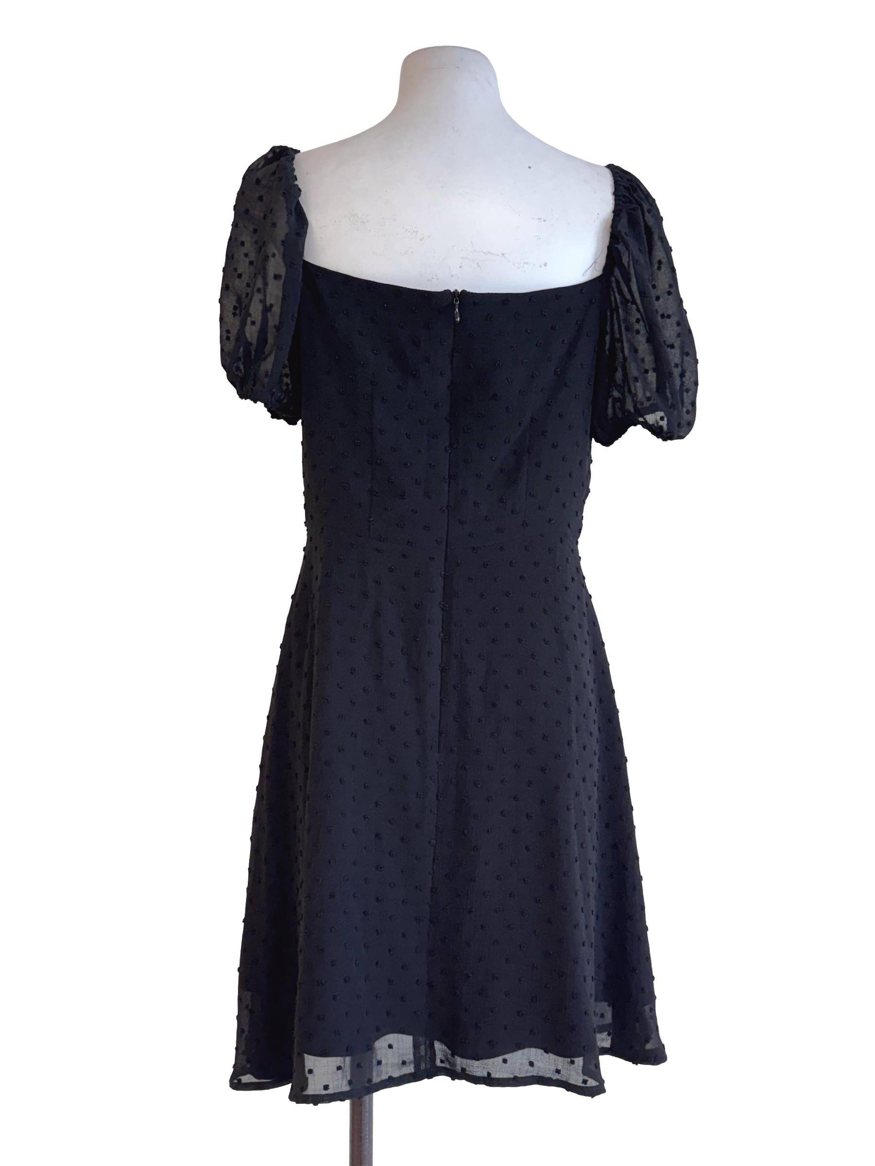 Black Swiss Dot Puff Sleeve Mini Dress